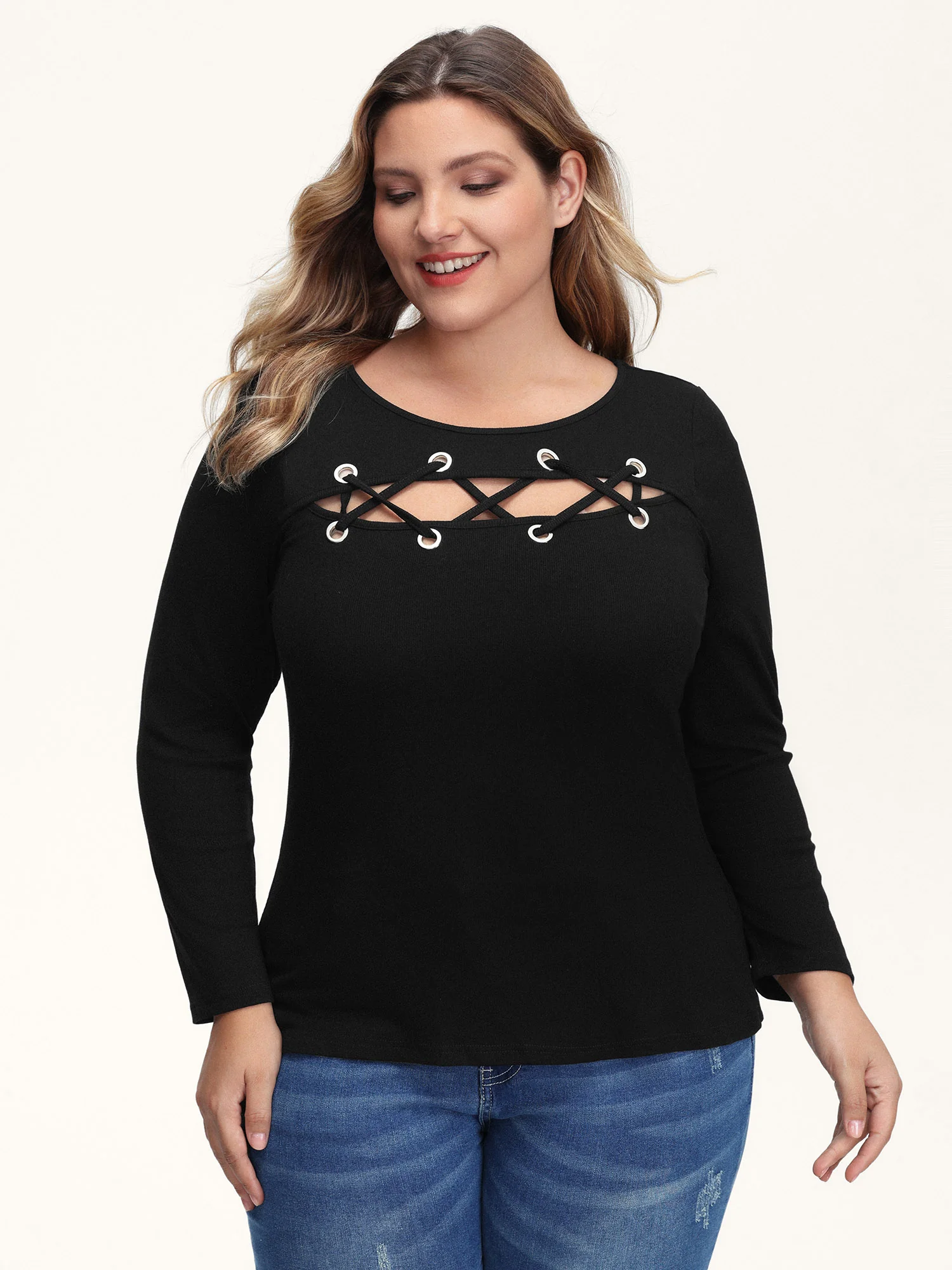 Supersoft Cross-Tie Cut-Out Fitted T-Shirt - Image 2
