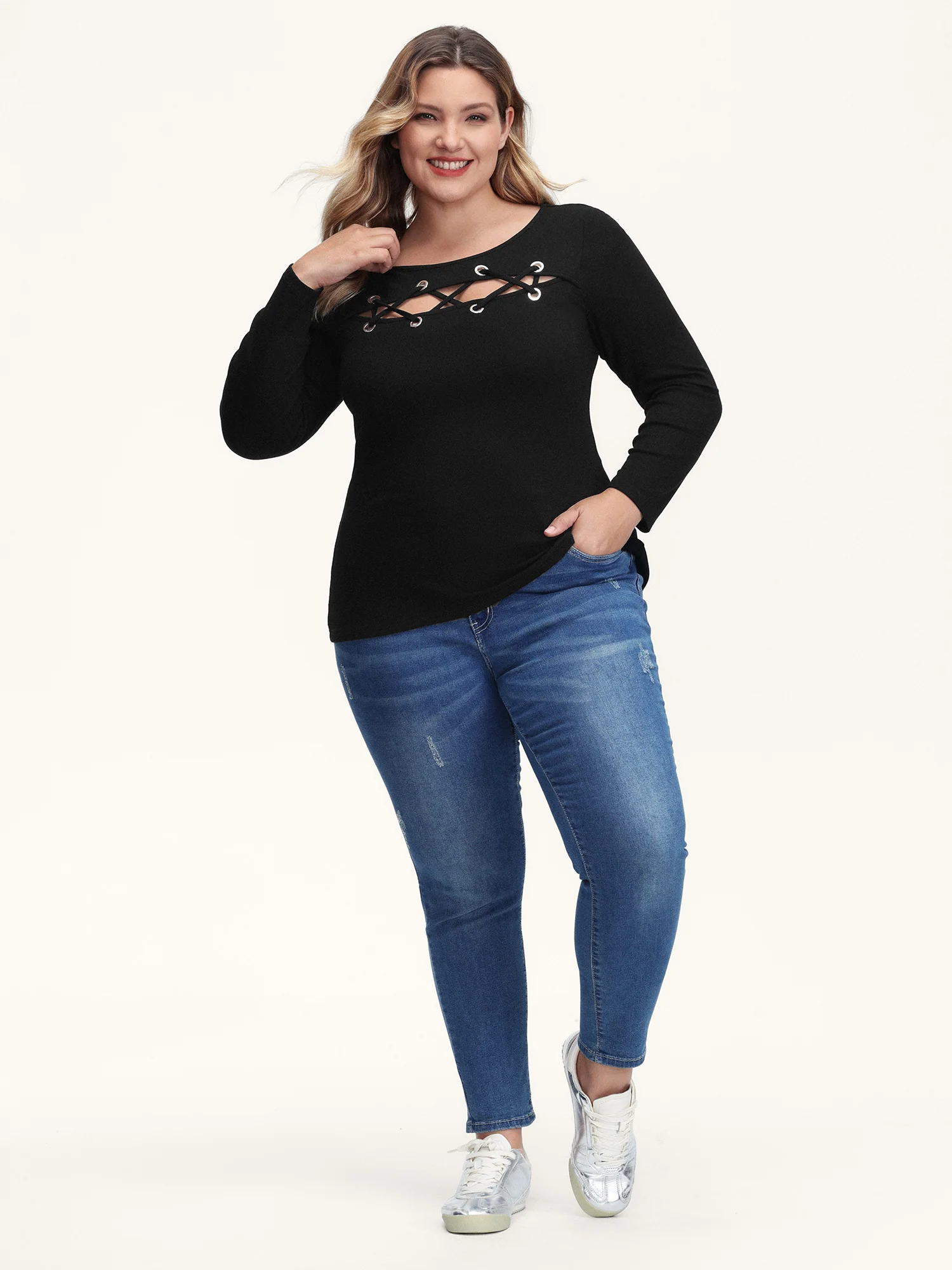 Supersoft Cross-Tie Cut-Out Fitted T-Shirt - Image 3