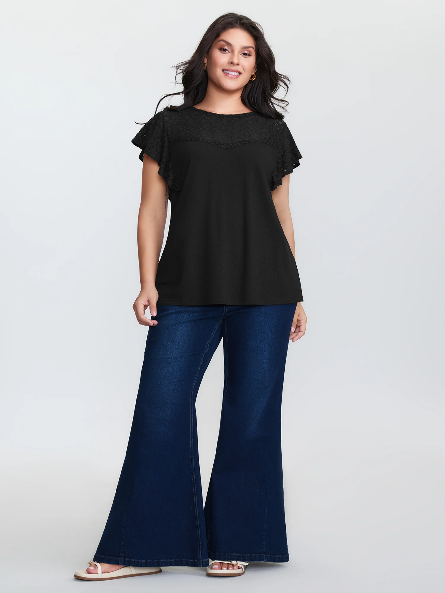 Supersoft Cut-Out Neckline Flutter Sleeve T-Shirt - Image 2