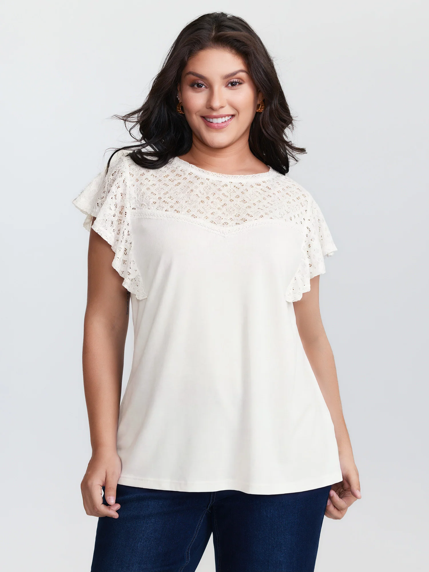 Supersoft Cut-Out Neckline Flutter Sleeve T-Shirt - Image 8