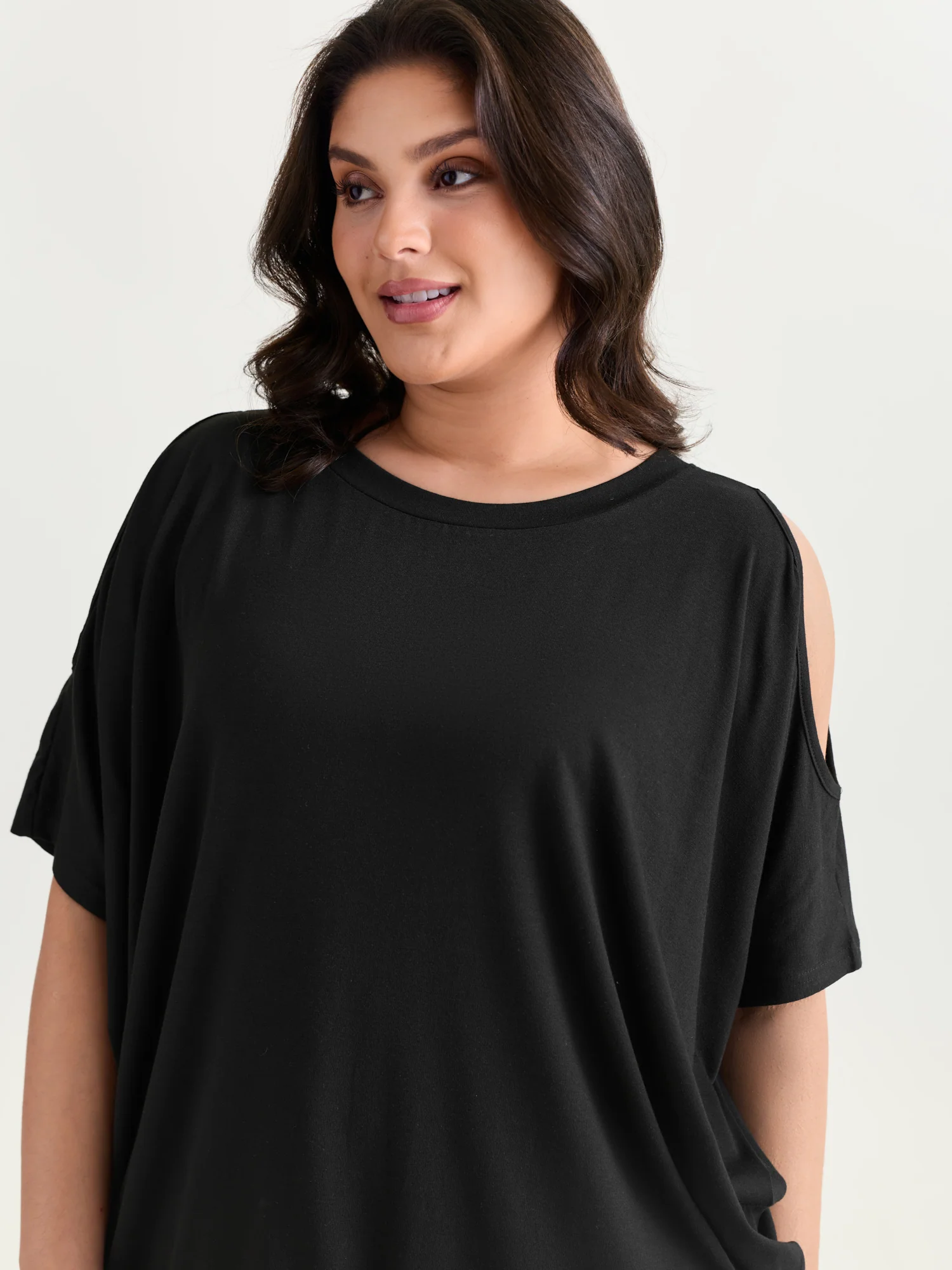 Supersoft Cut-Out Shoulder Plain T-Shirt - Image 2