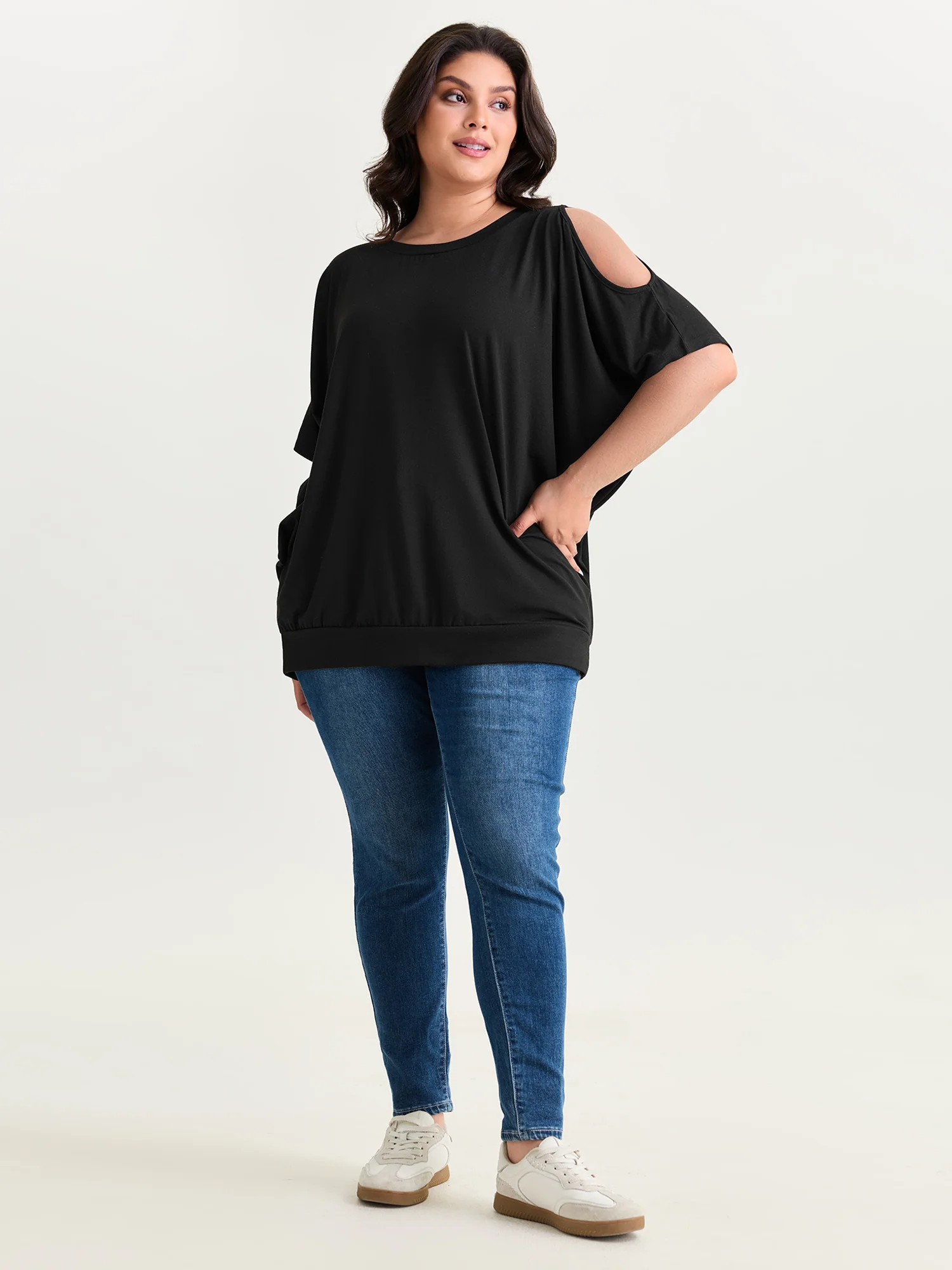 Supersoft Cut-Out Shoulder Plain T-Shirt - Image 3
