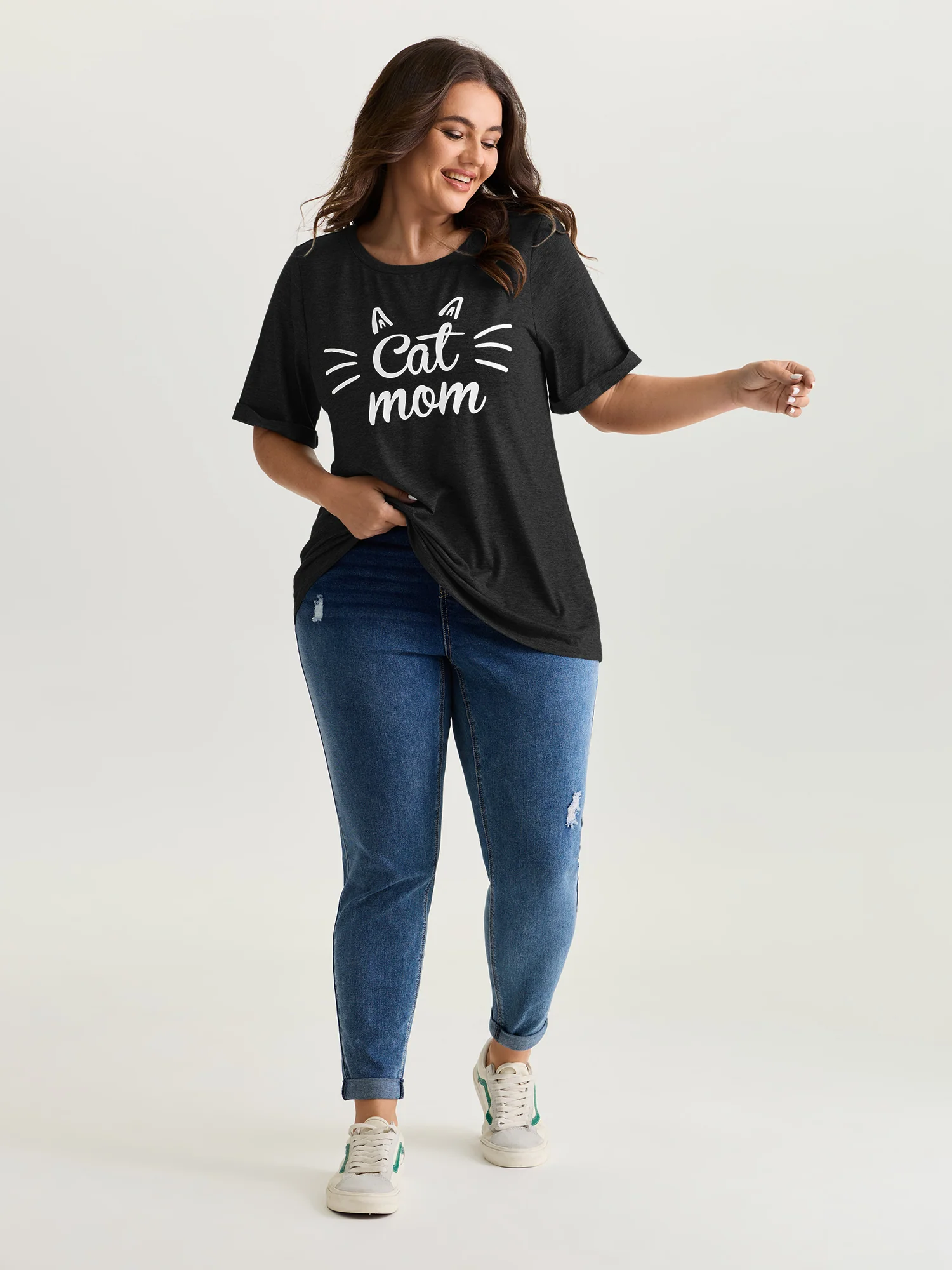 Supersoft Cute Cat Mom Round Neck T-Shirt - Image 10