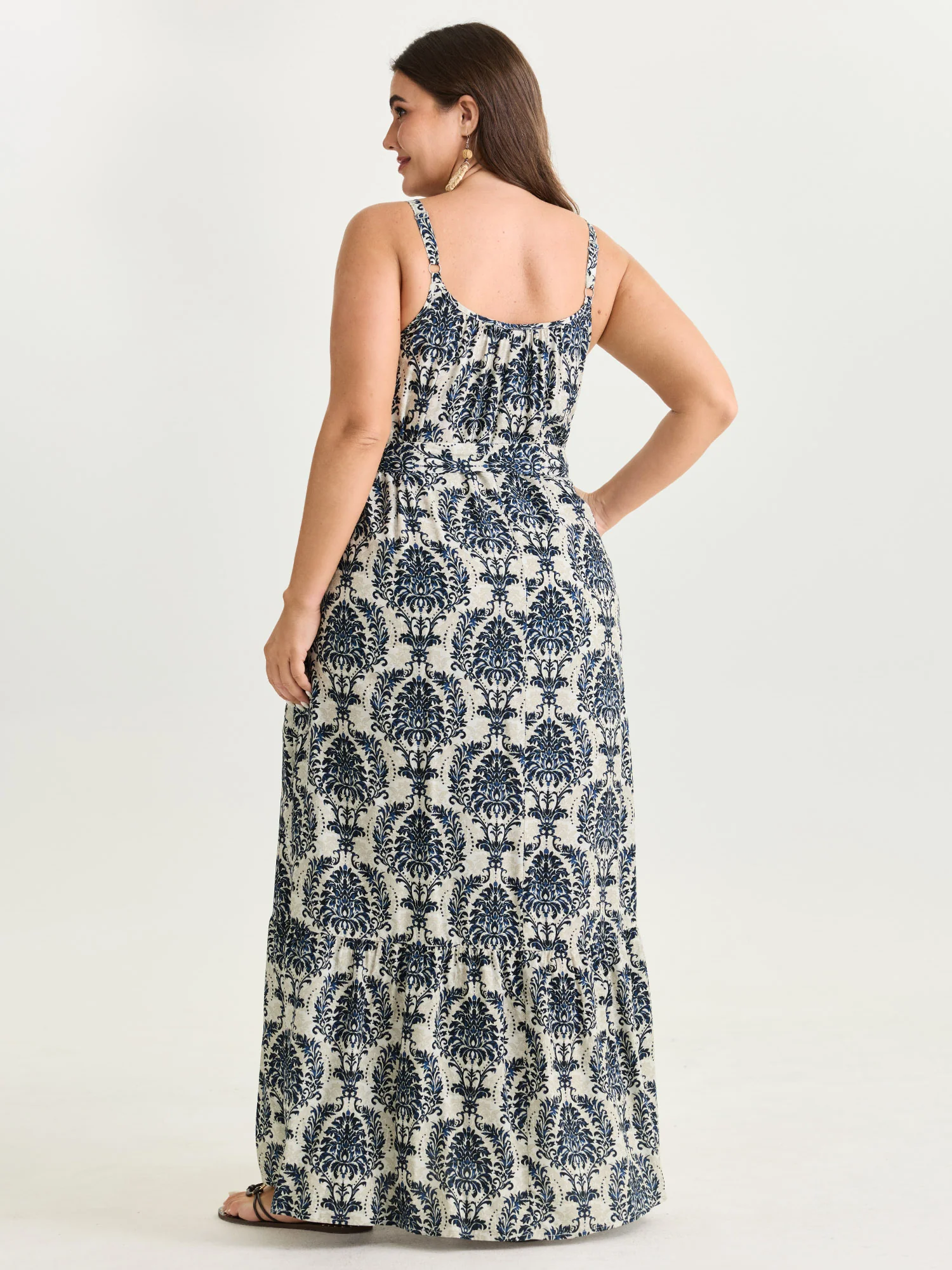 Supersoft Damask Print Waist-Tie Maxi Dress - Image 4