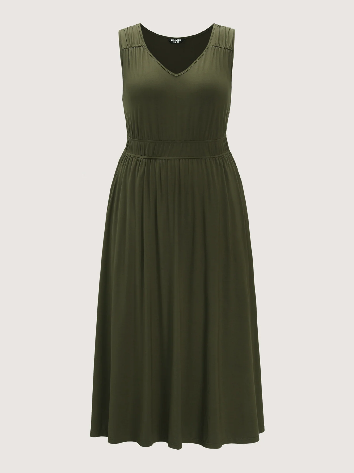 Supersoft Deep V-Neckline Stretchy Waist Midi Dress - Image 8
