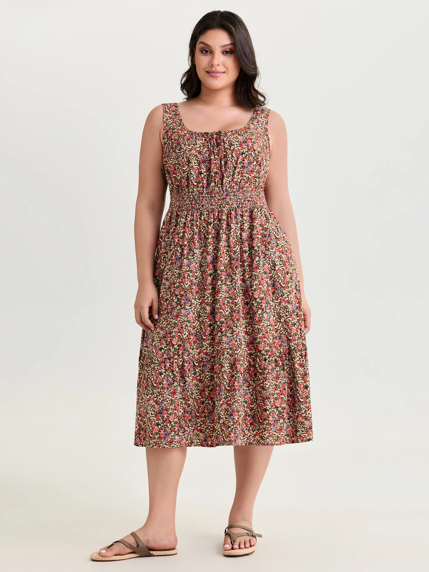 Supersoft Ditsy Floral Print Shirred Midi Dress - Image 3