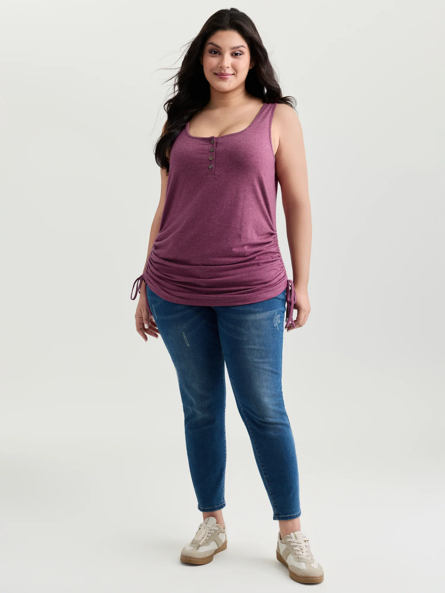 Supersoft Drawstring Ruched Scoop Neckline Tank Top - Image 3