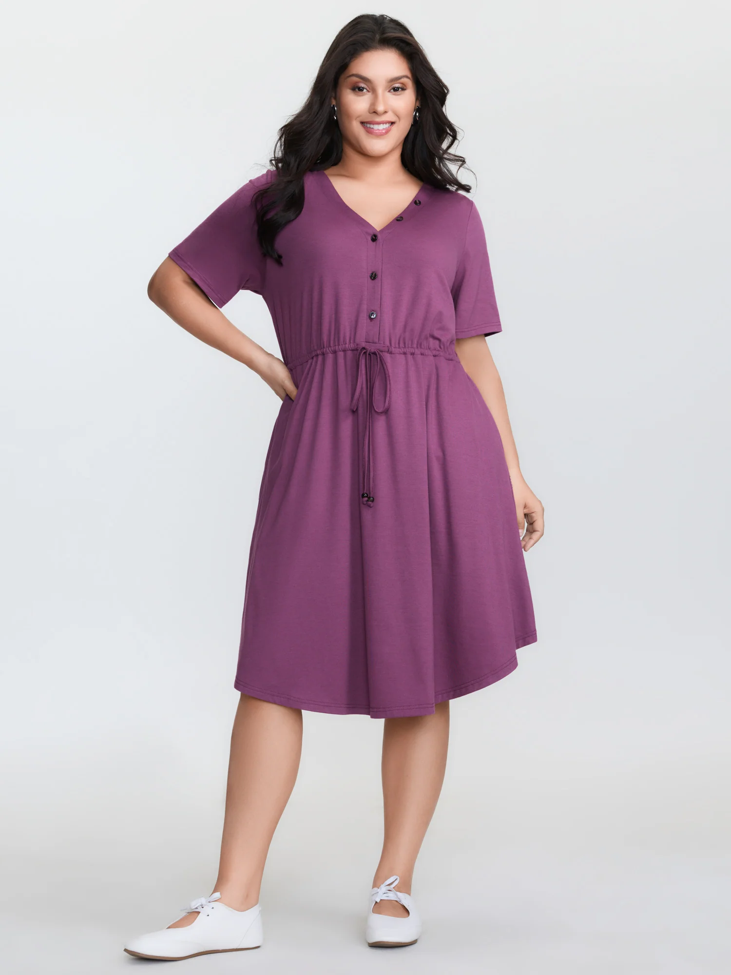 Supersoft Drawstring Waist Button Placket Mini Dress - Image 2