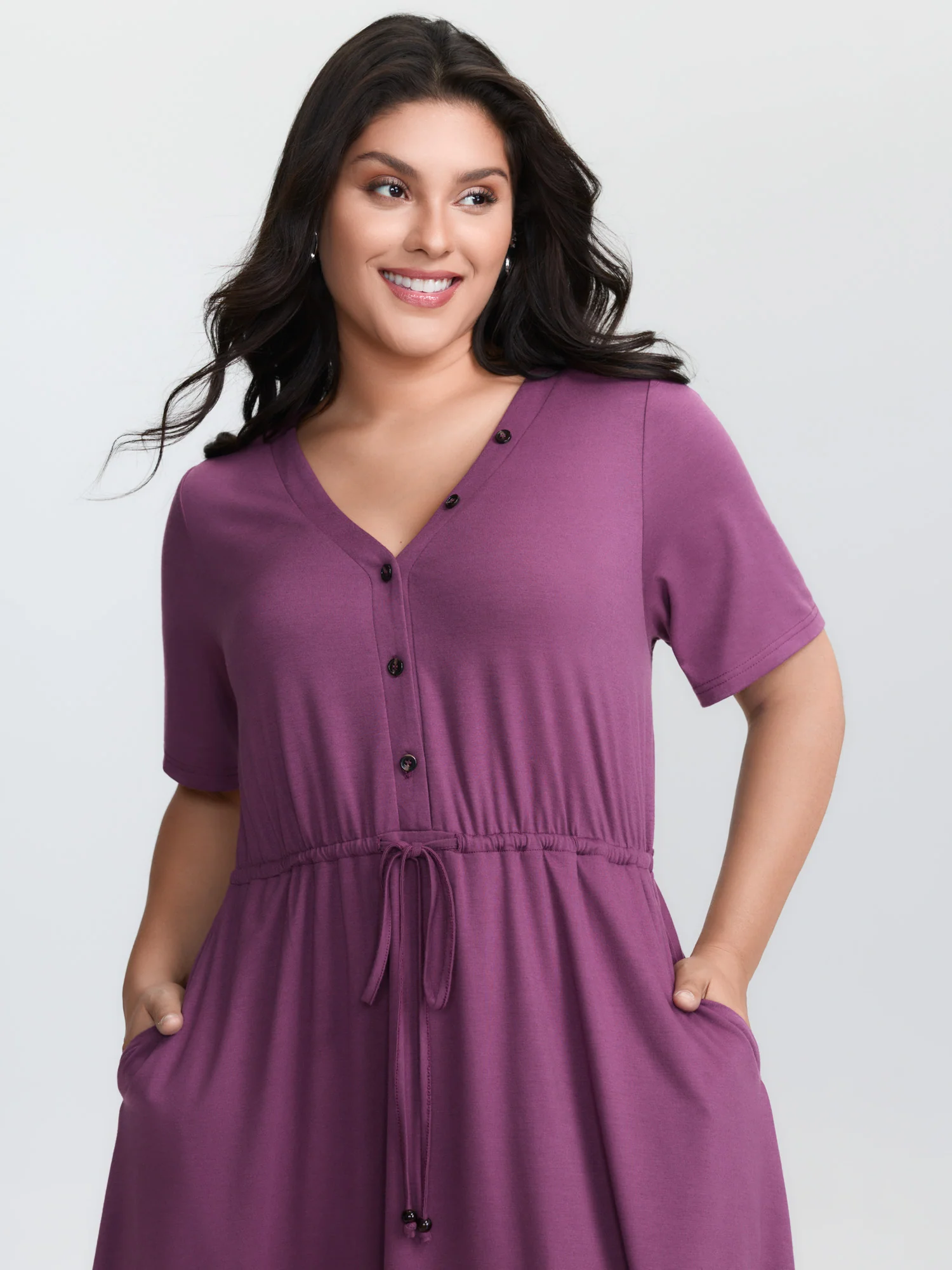 Supersoft Drawstring Waist Button Placket Mini Dress - Image 3