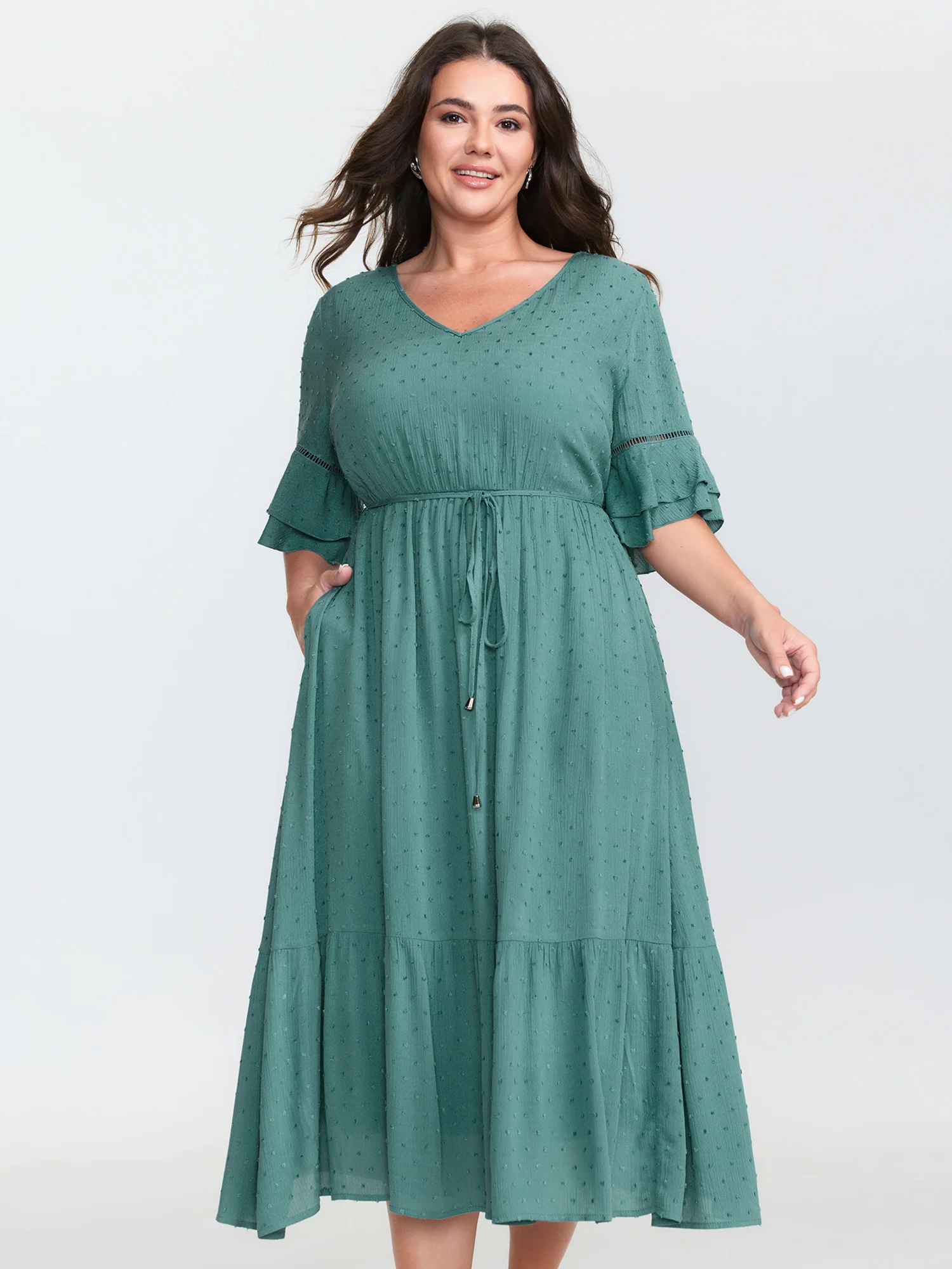 Supersoft Drawstring Waist V-Neck Dress