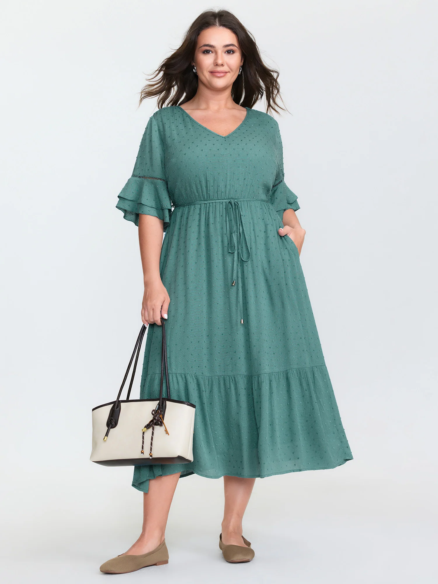 Supersoft Drawstring Waist V-Neck Dress - Image 2