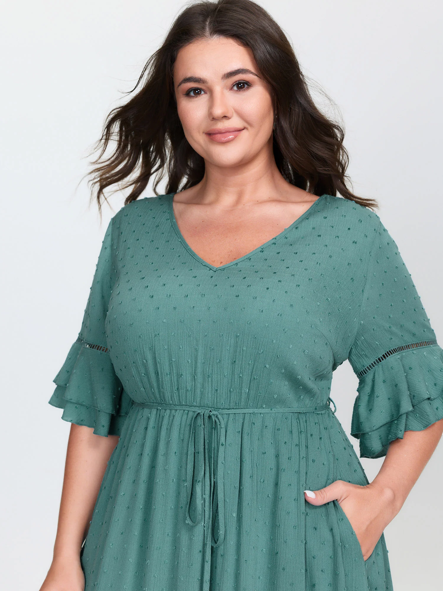 Supersoft Drawstring Waist V-Neck Dress - Image 3
