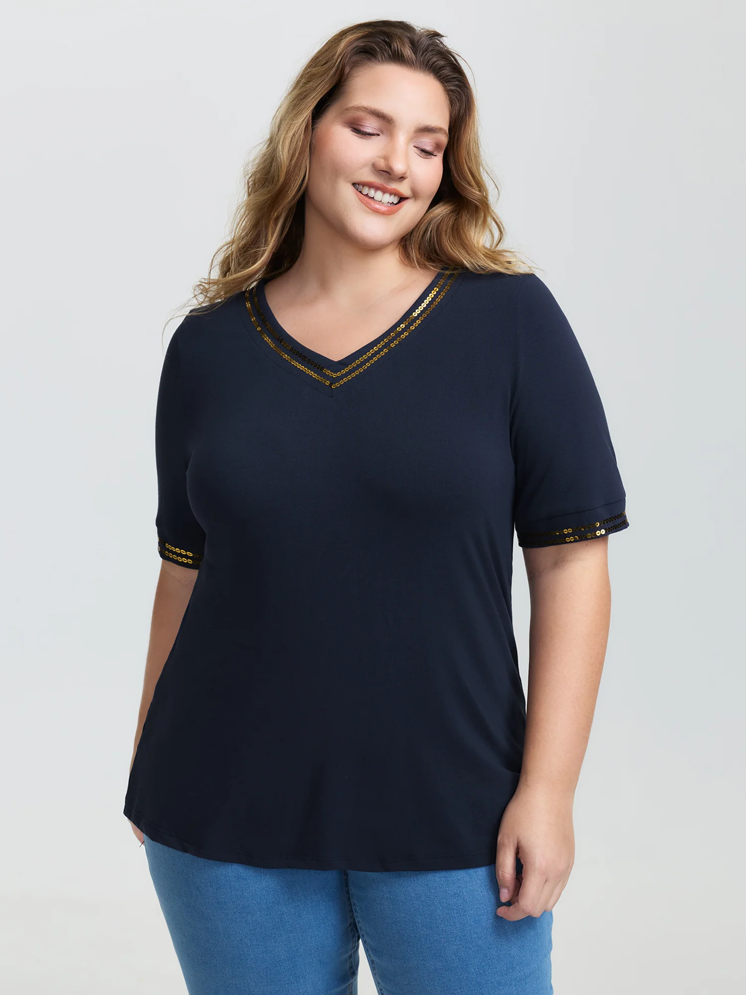 Supersoft Embroidered Bead Sequins T-Shirt - Image 2