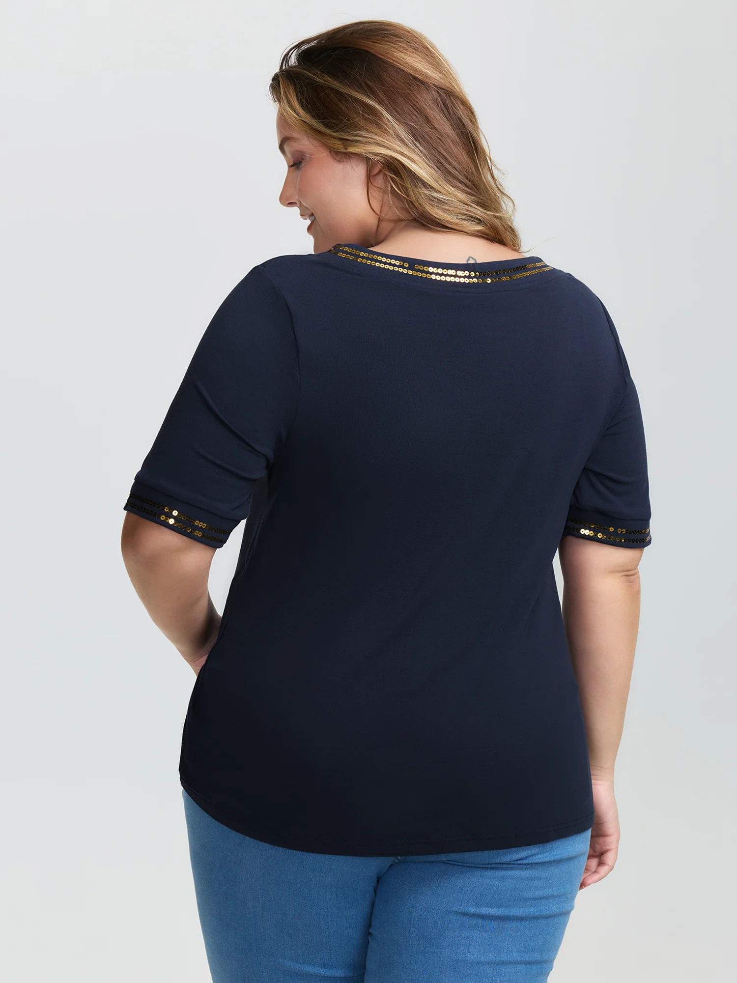 Supersoft Embroidered Bead Sequins T-Shirt - Image 4