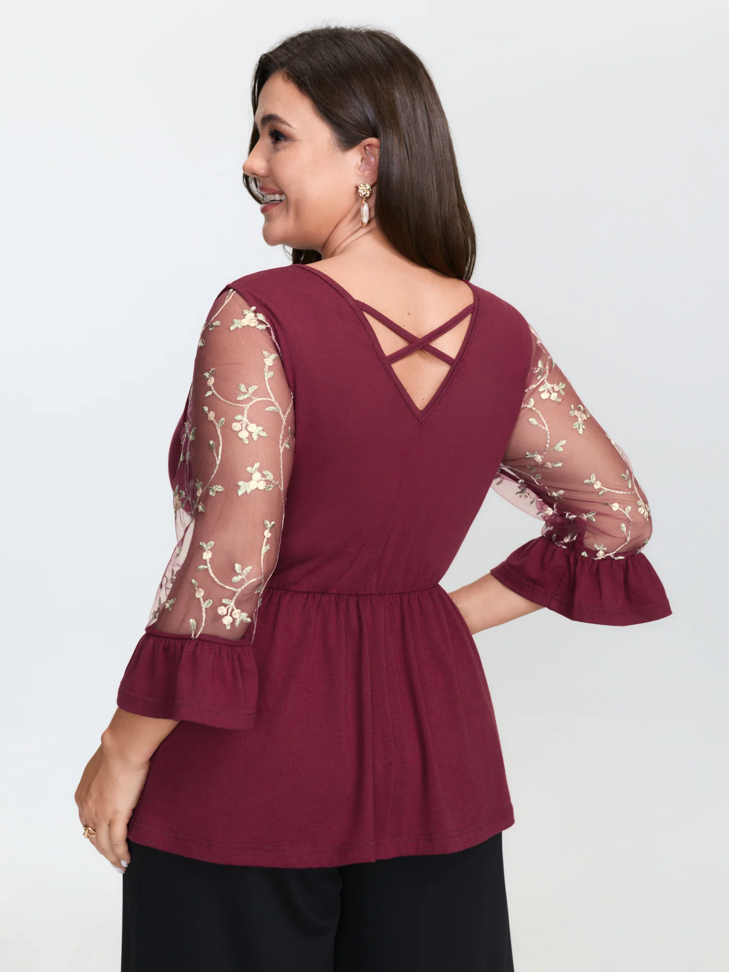 Supersoft Embroidered Cross-Strap Back Blouse - Image 4