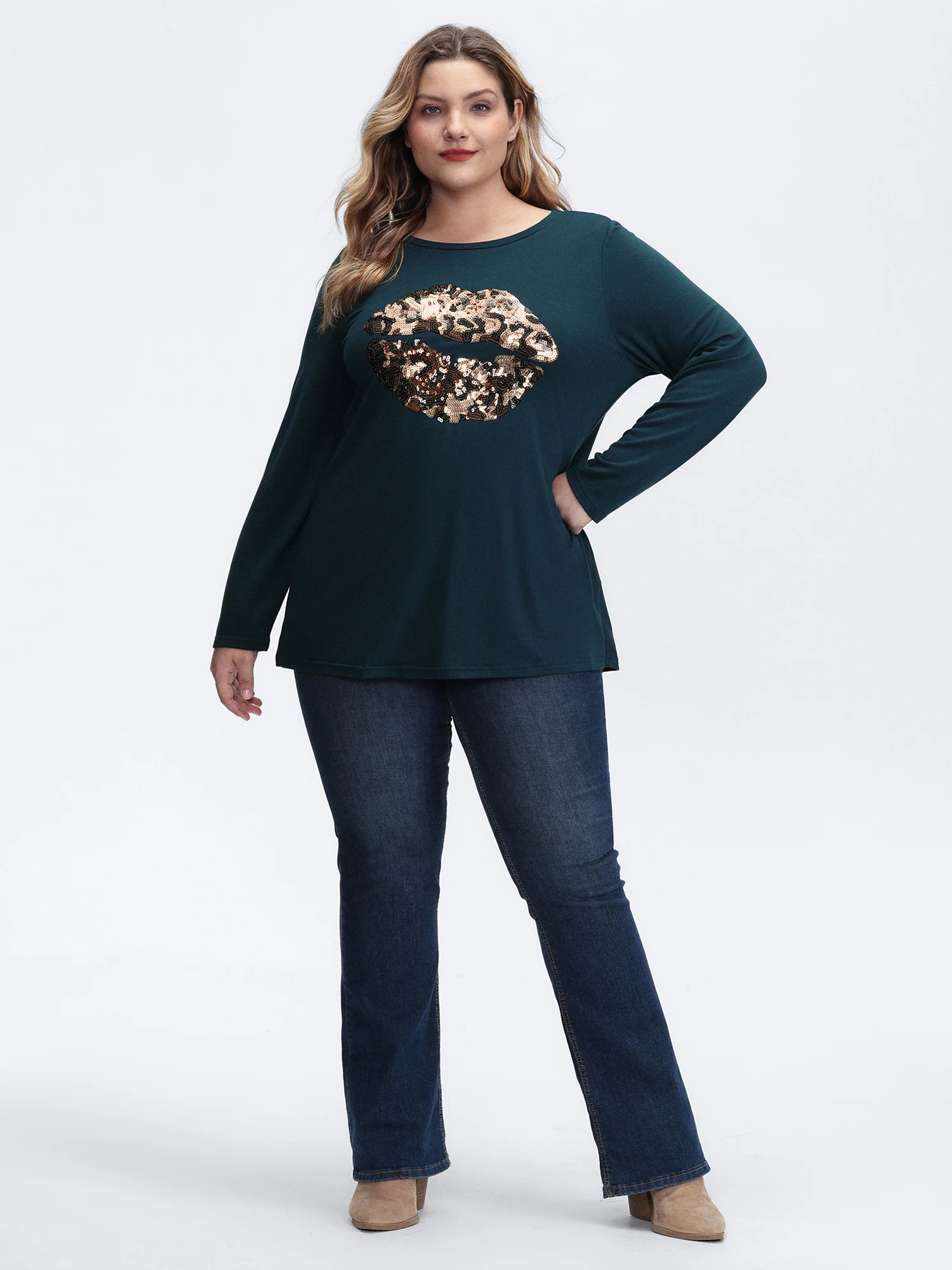 Supersoft Embroidered Leopard Lips Sequin T-Shirt - Image 3