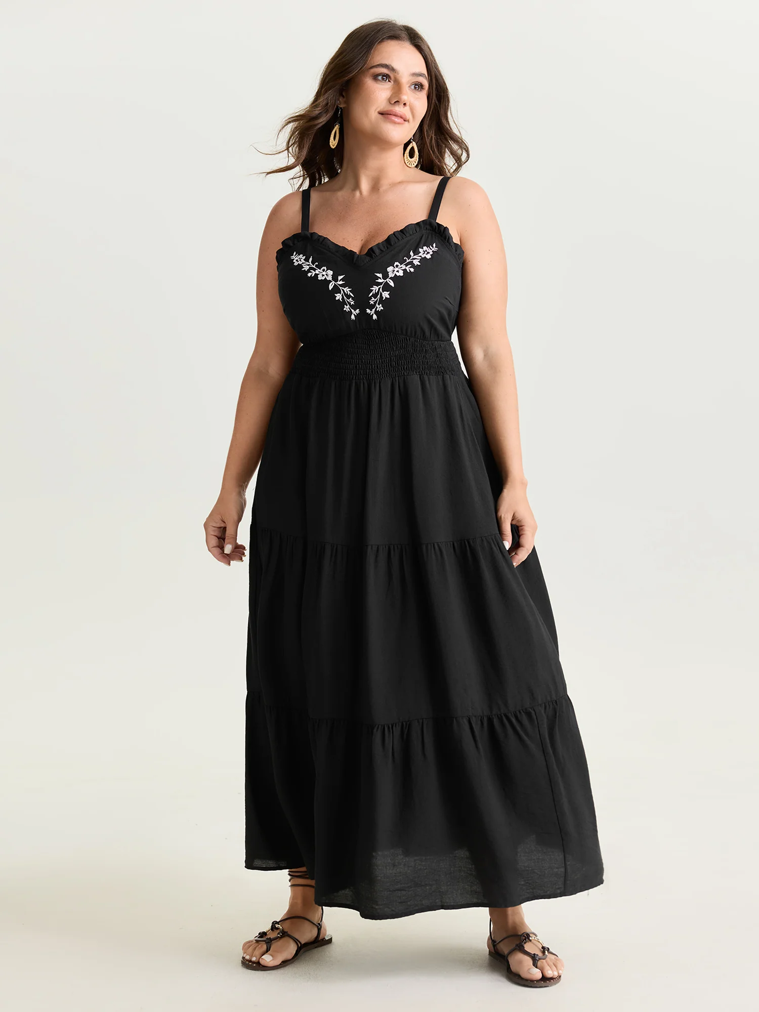 Supersoft Embroidered Neckline Shirred Tiered Maxi Dress - Image 3