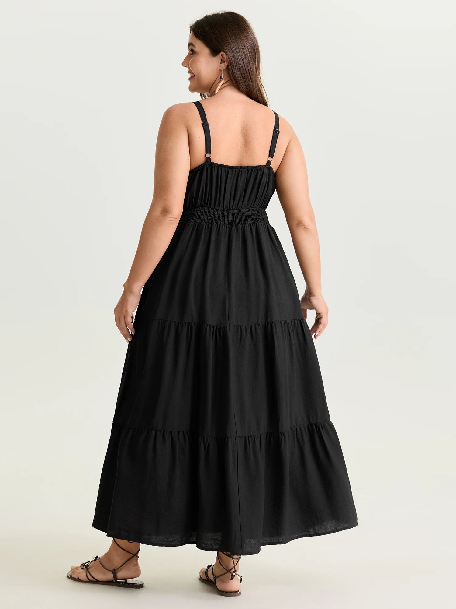 Supersoft Embroidered Neckline Shirred Tiered Maxi Dress - Image 4