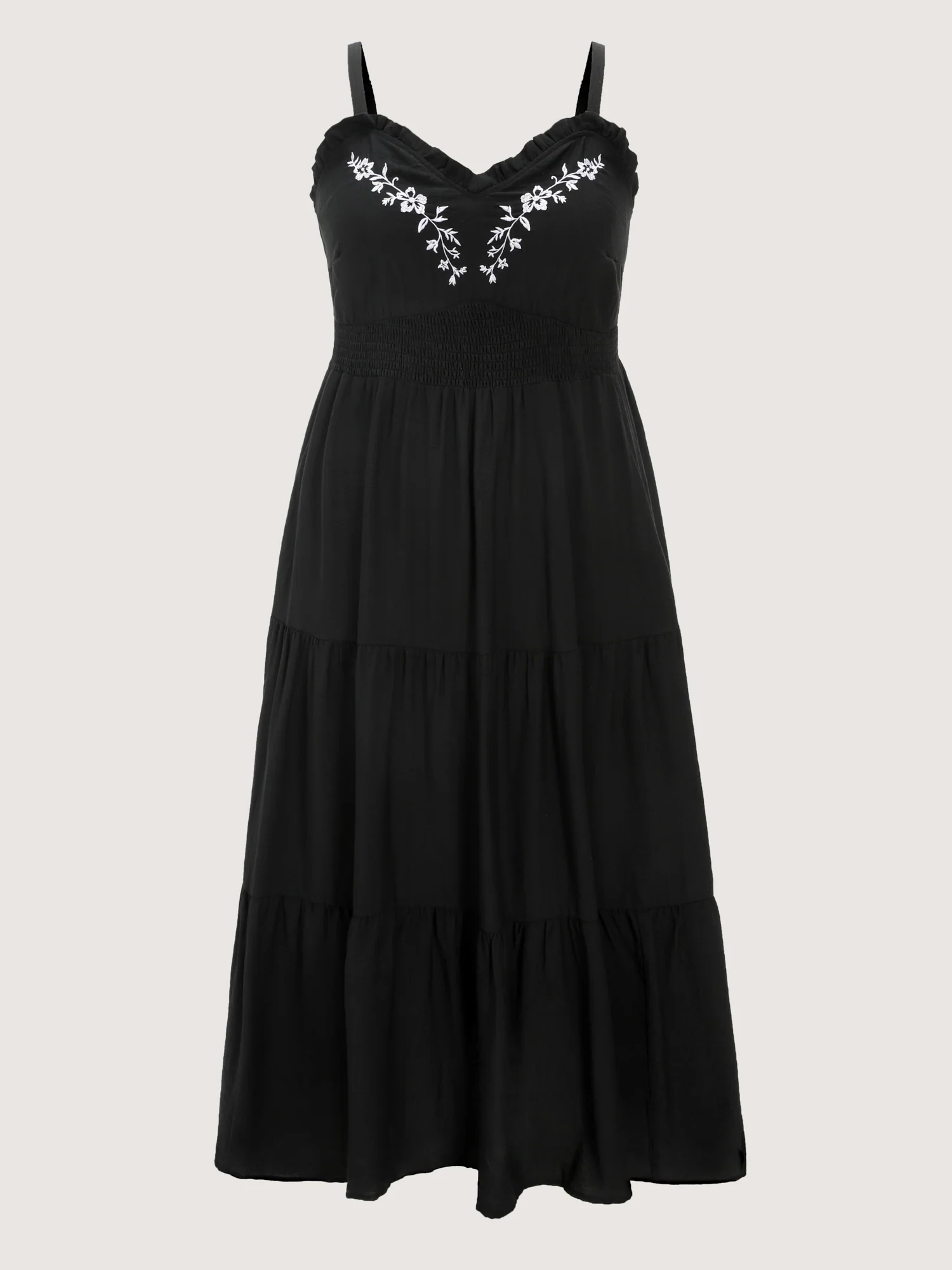 Supersoft Embroidered Neckline Shirred Tiered Maxi Dress - Image 7