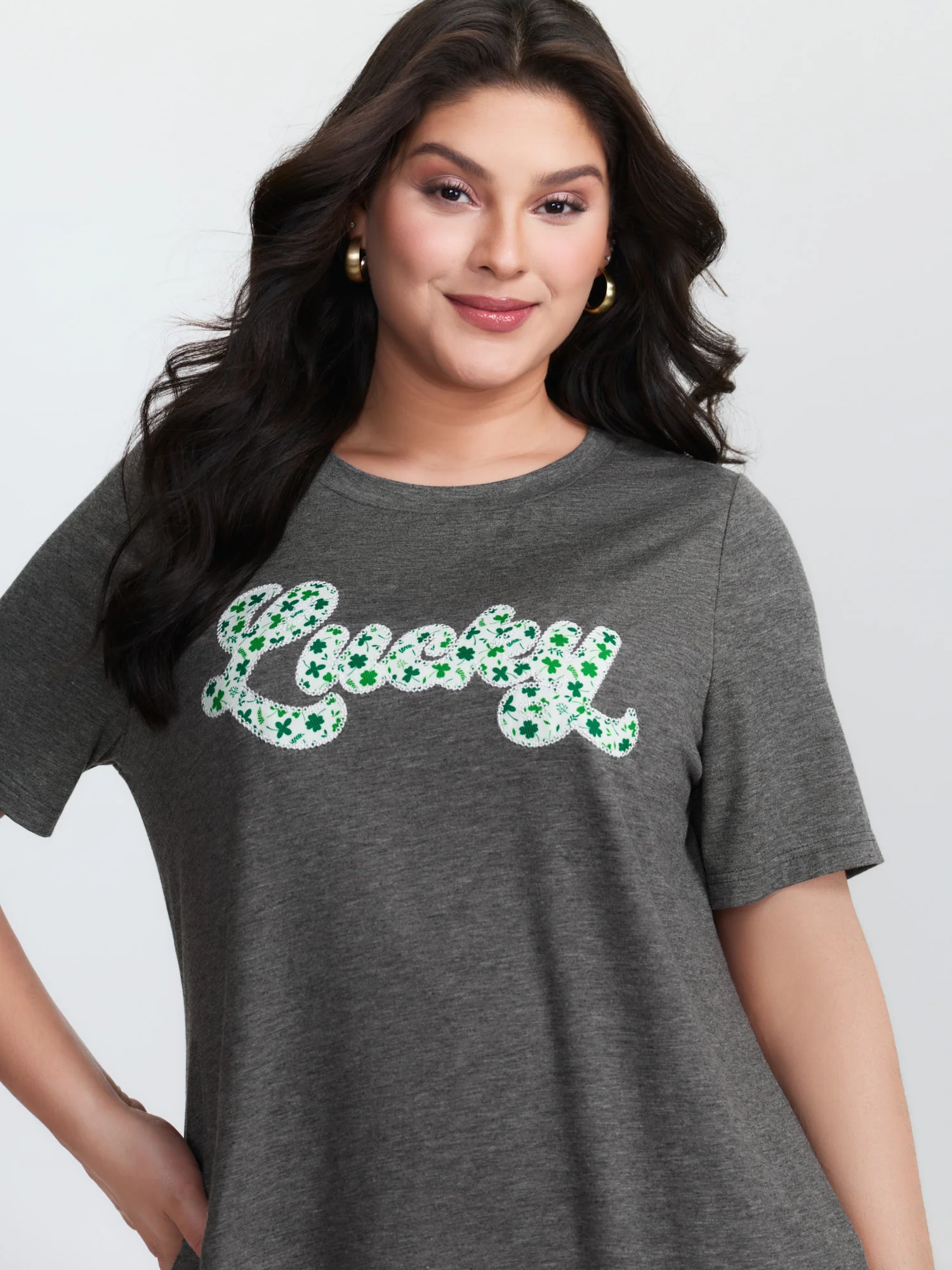 Supersoft Embroidered Patchwork Round Neck T-Shirt - Image 2