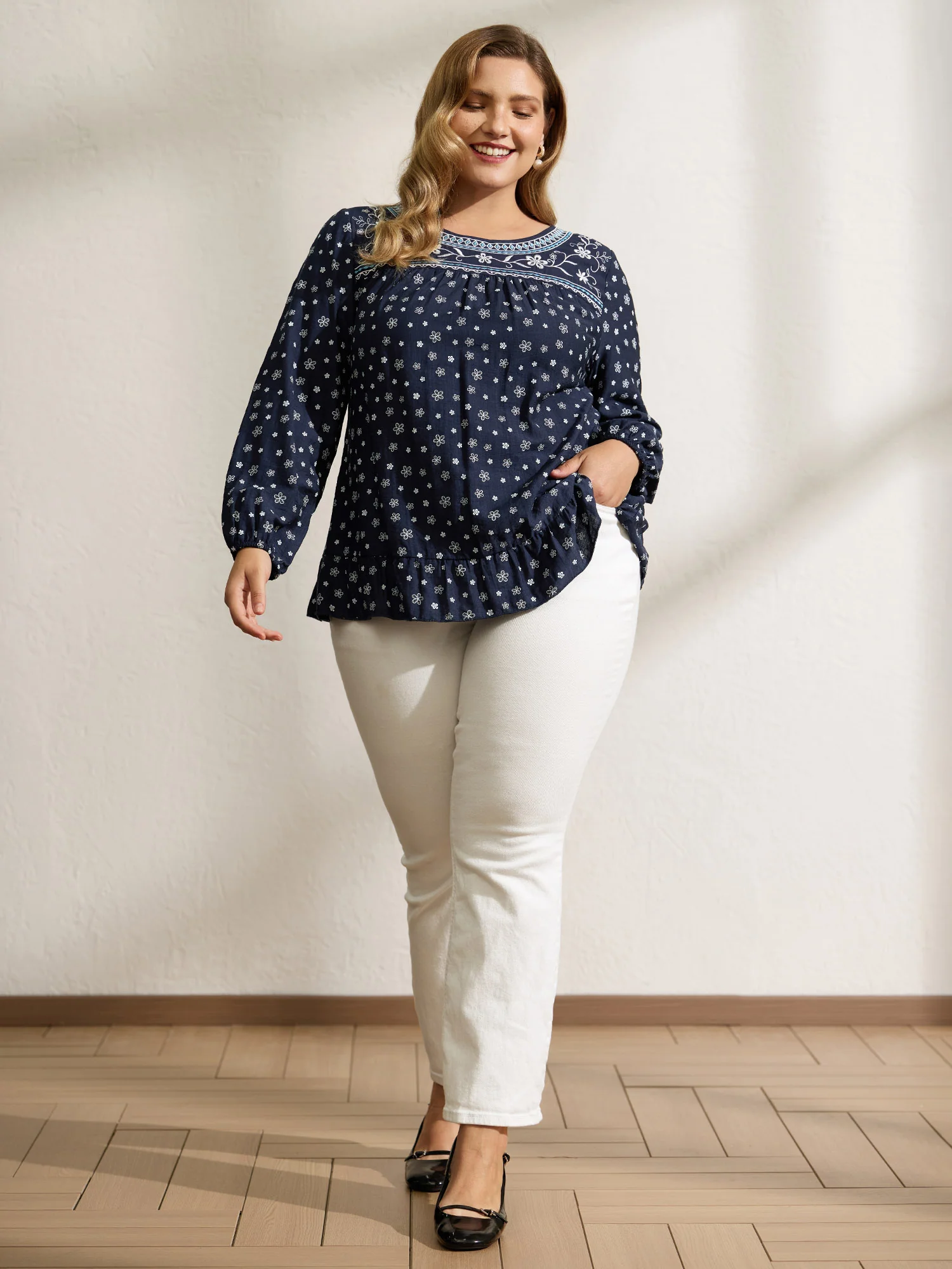 Supersoft Embroidered Ruffled Hem Blouse - Image 3