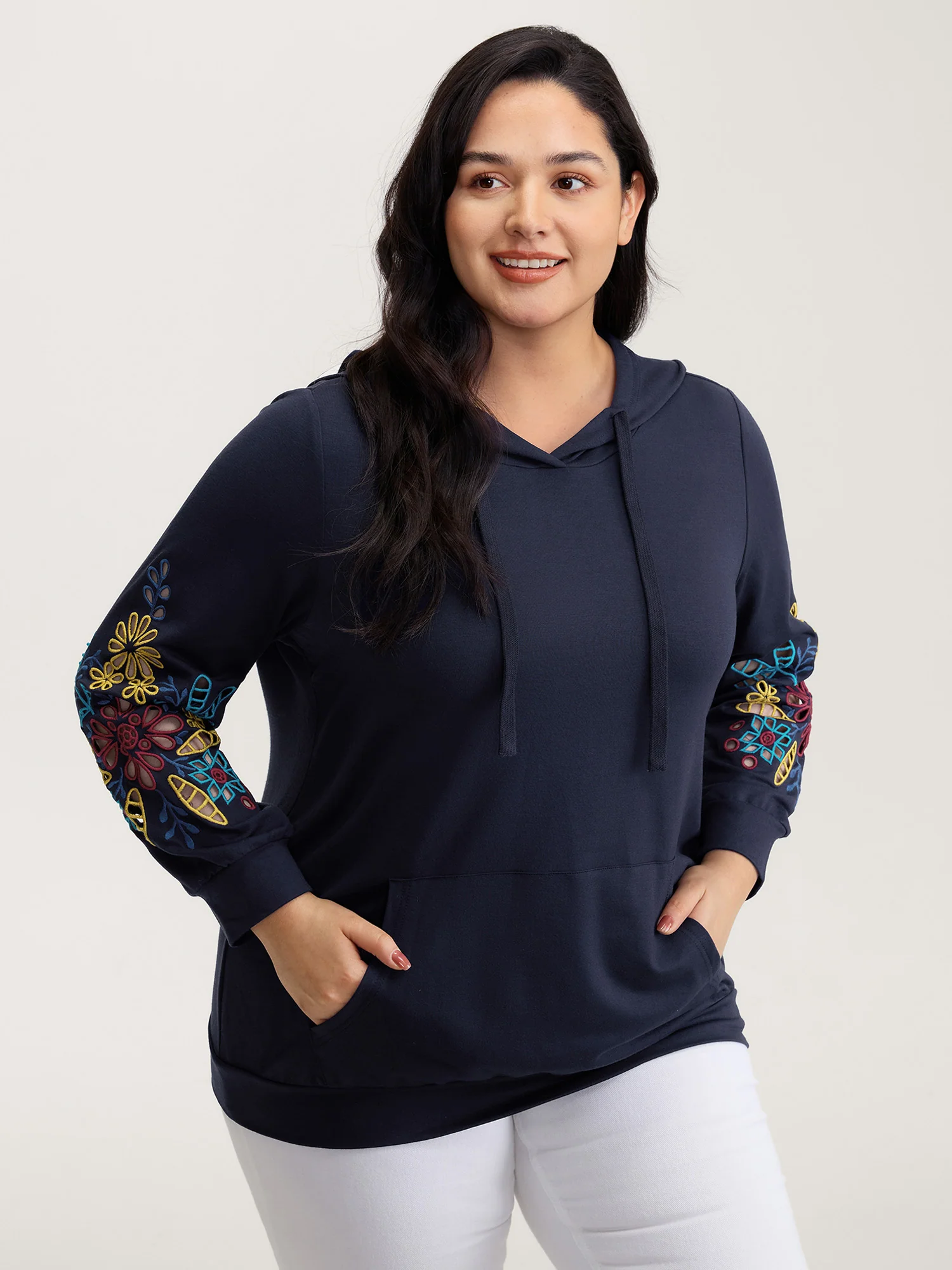 Supersoft Embroidered Sleeve Solid Hoodie - Image 2