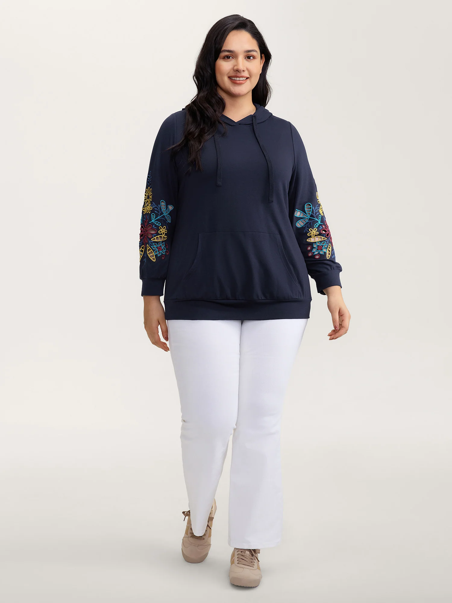 Supersoft Embroidered Sleeve Solid Hoodie - Image 3