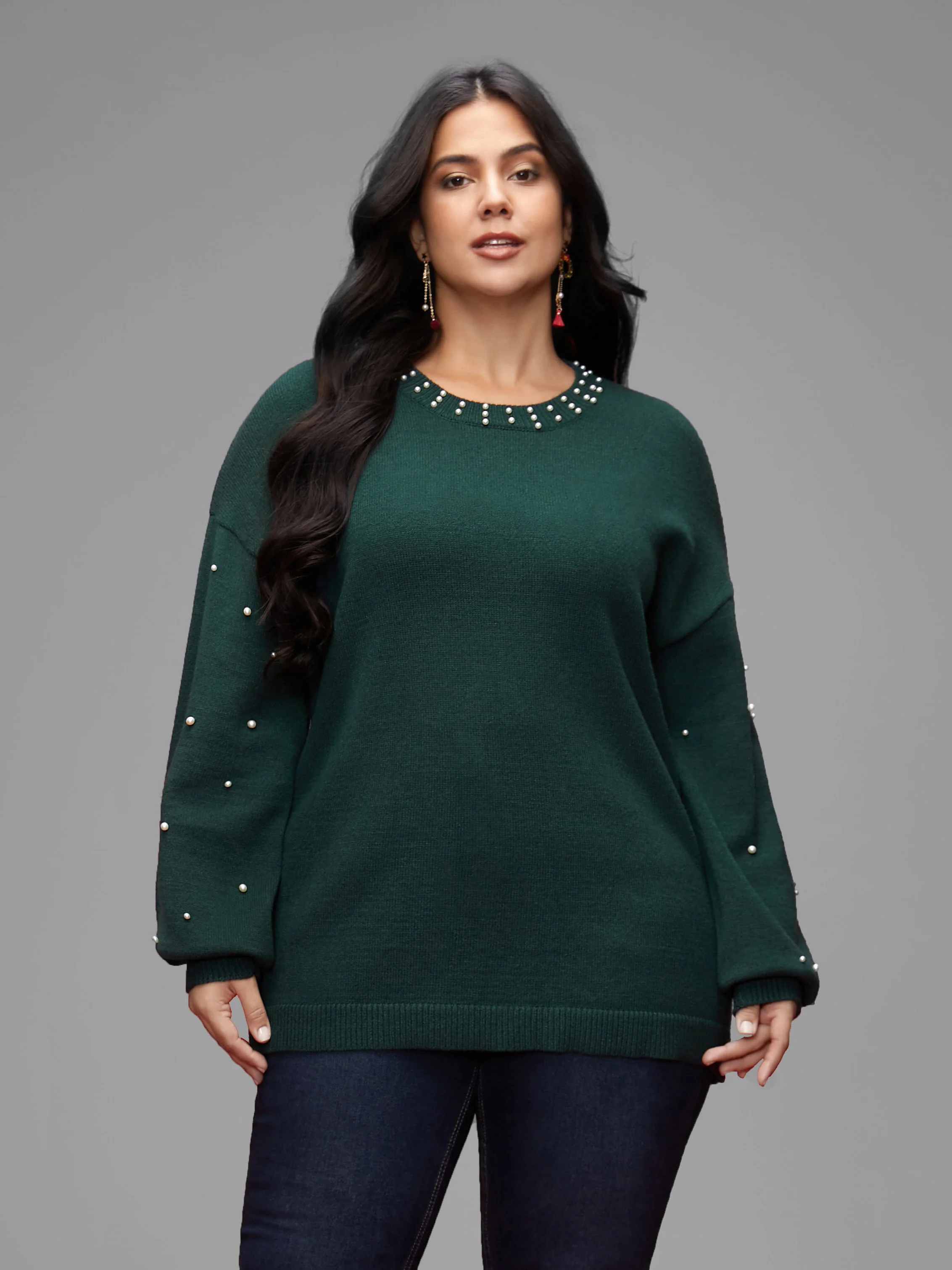 Supersoft Essentials Beaded Neckline Drop-Shoulder Pullover