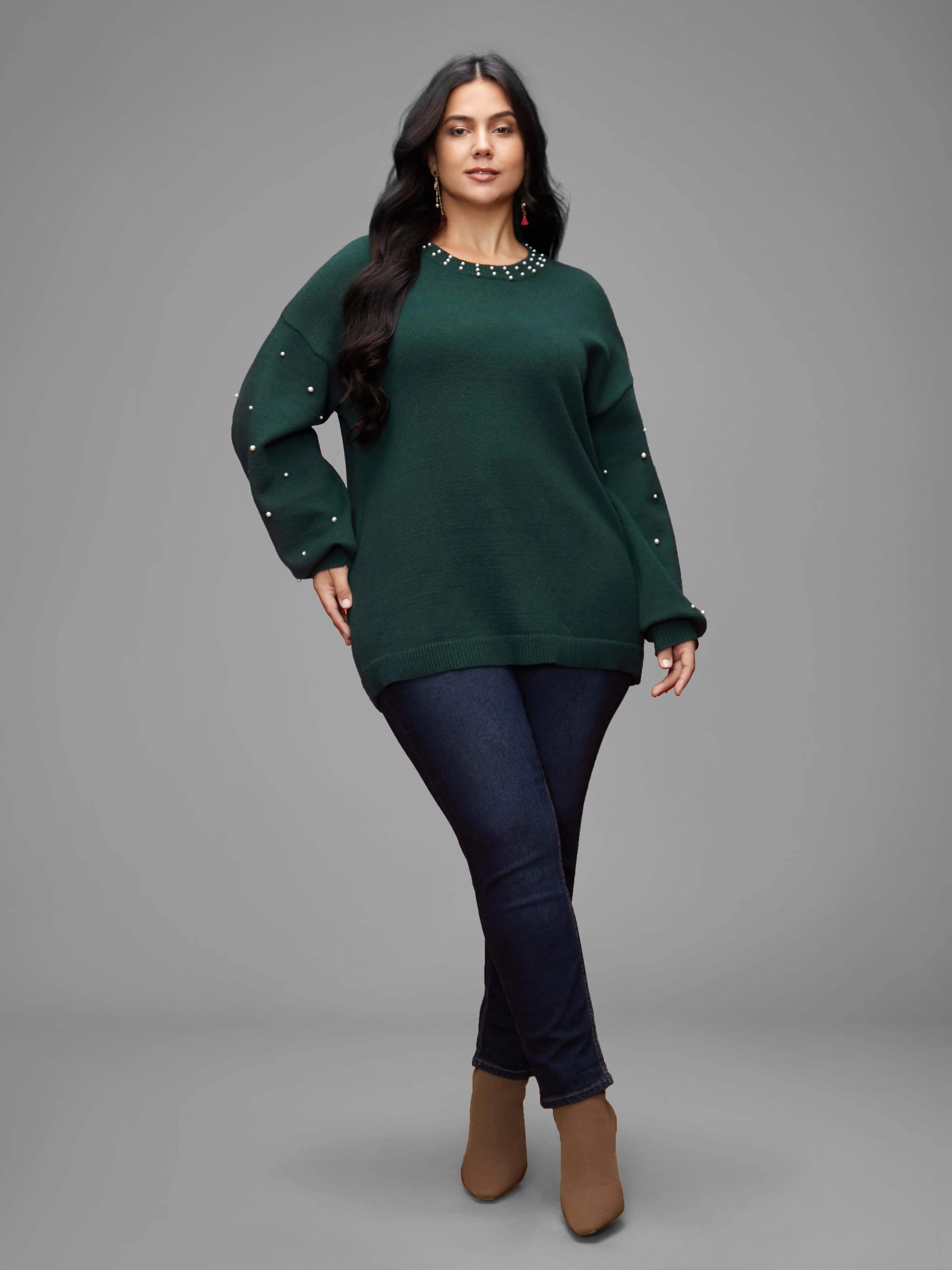 Supersoft Essentials Beaded Neckline Drop-Shoulder Pullover - Image 2