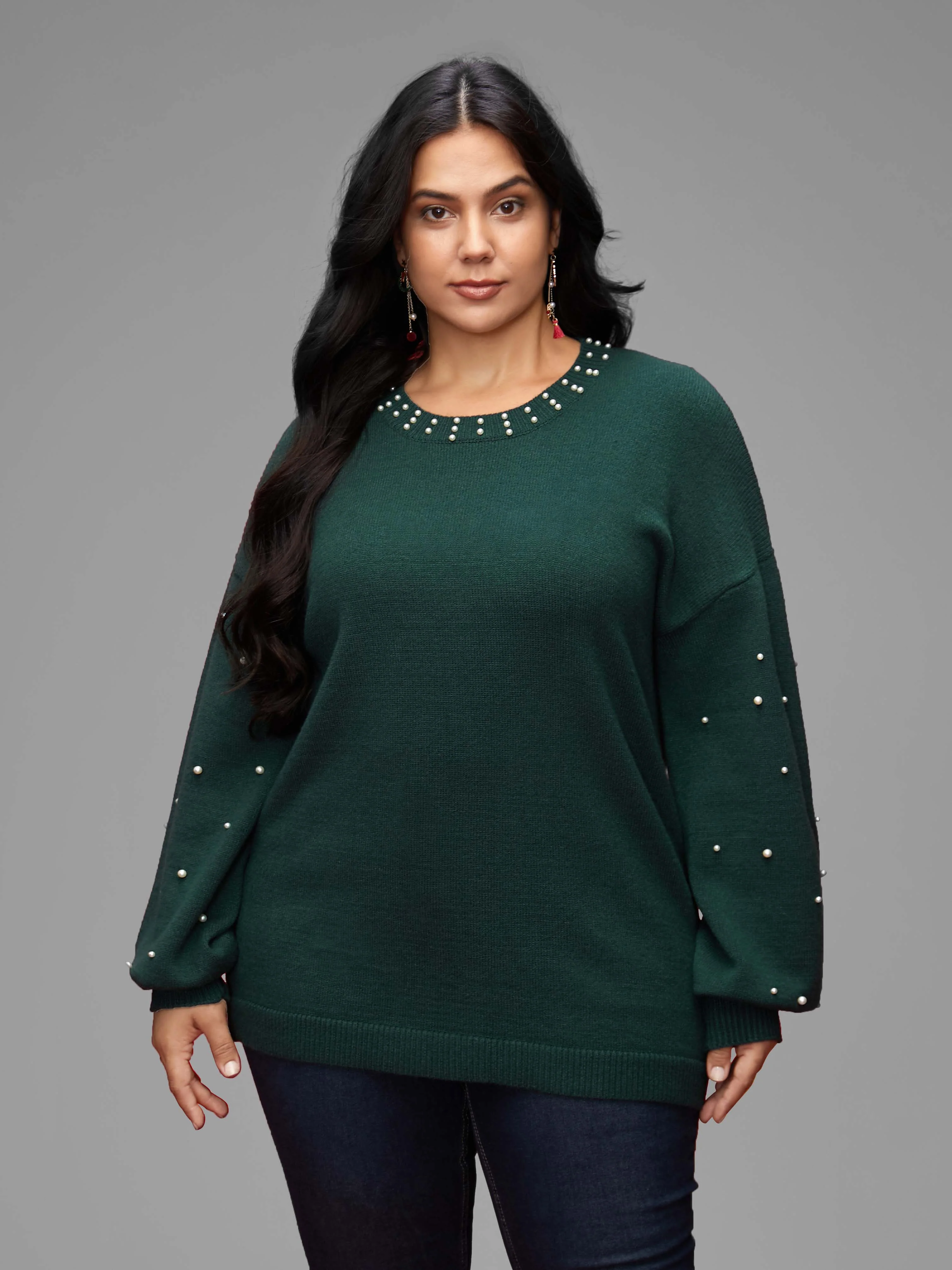 Supersoft Essentials Beaded Neckline Drop-Shoulder Pullover - Image 4