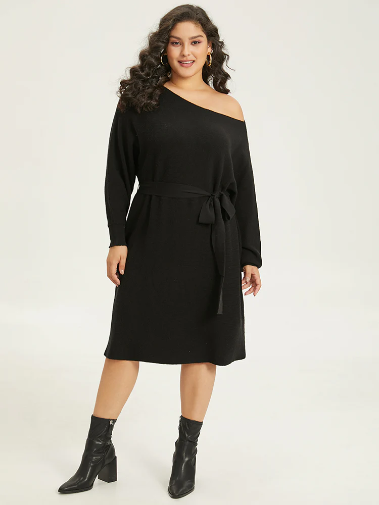 Supersoft Essentials Boat Neck Belted Sweater Dress - Image 3