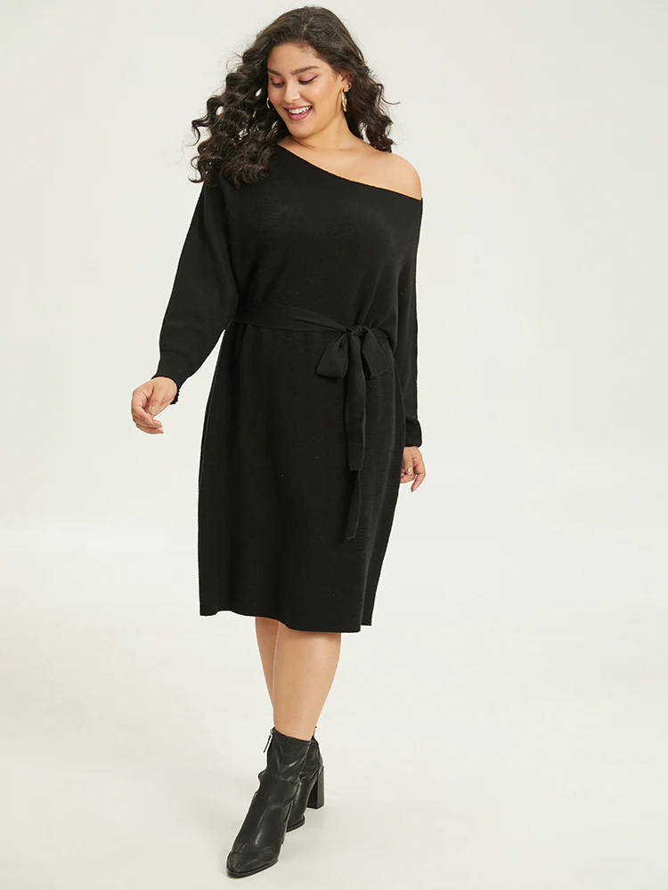 Supersoft Essentials Boat Neck Belted Sweater Dress - Image 5