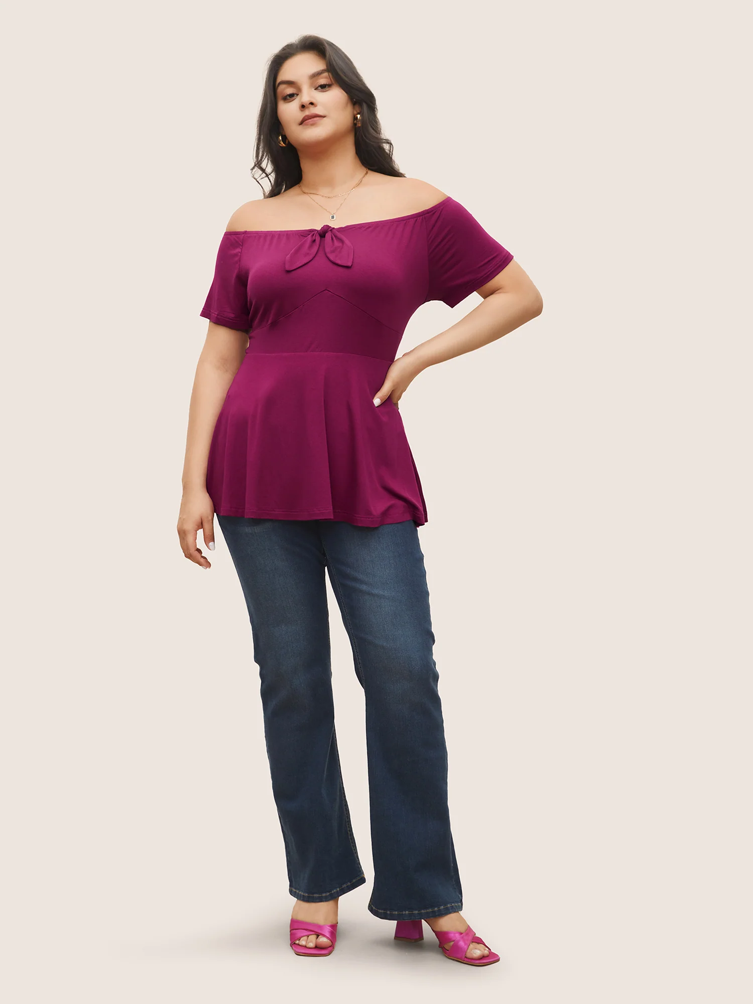 Supersoft Essentials Bowknot Off Shoulder Knit Top - Image 3