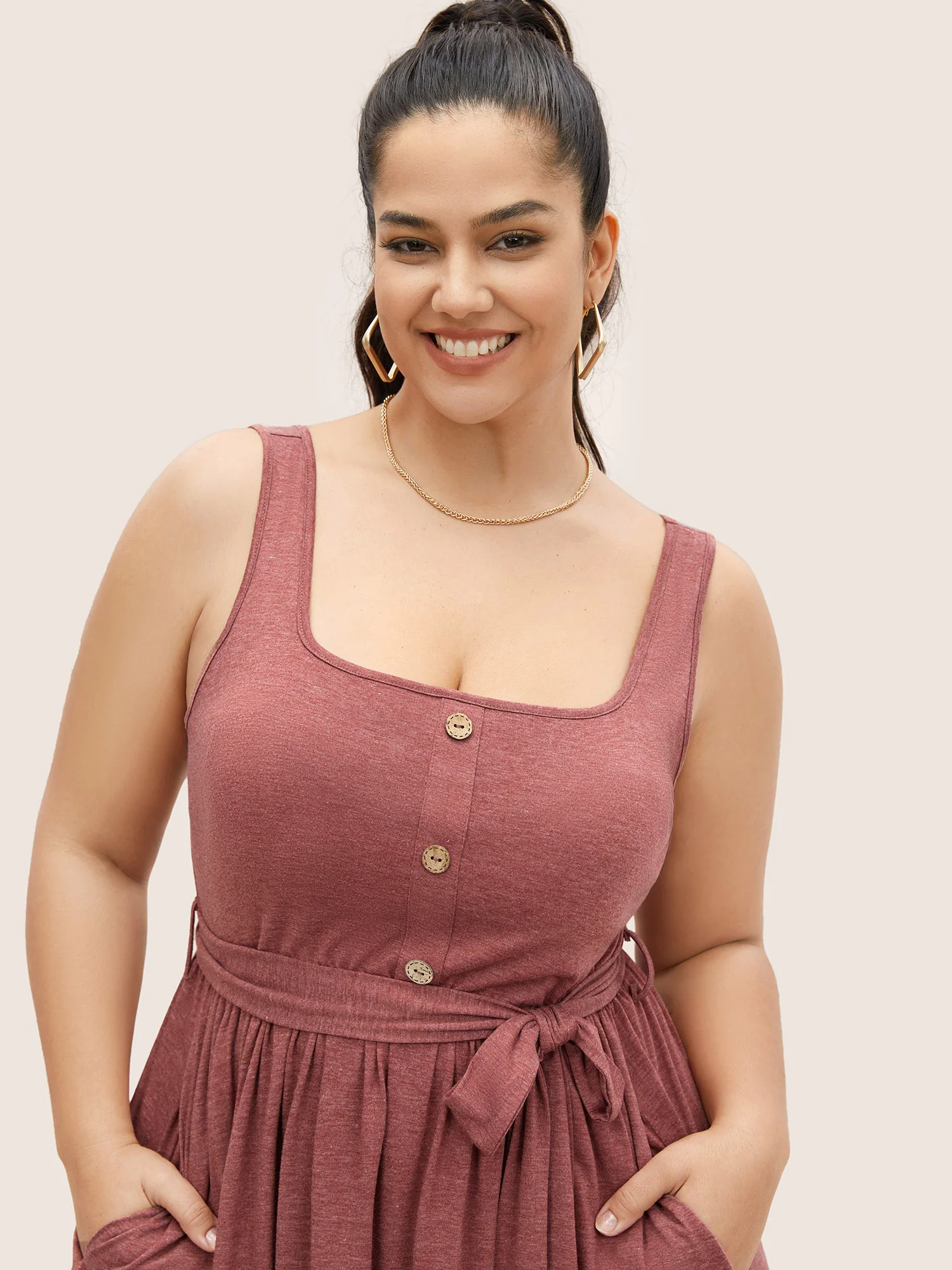Supersoft Essentials Button Detail Belted Gathered Dress - Image 2