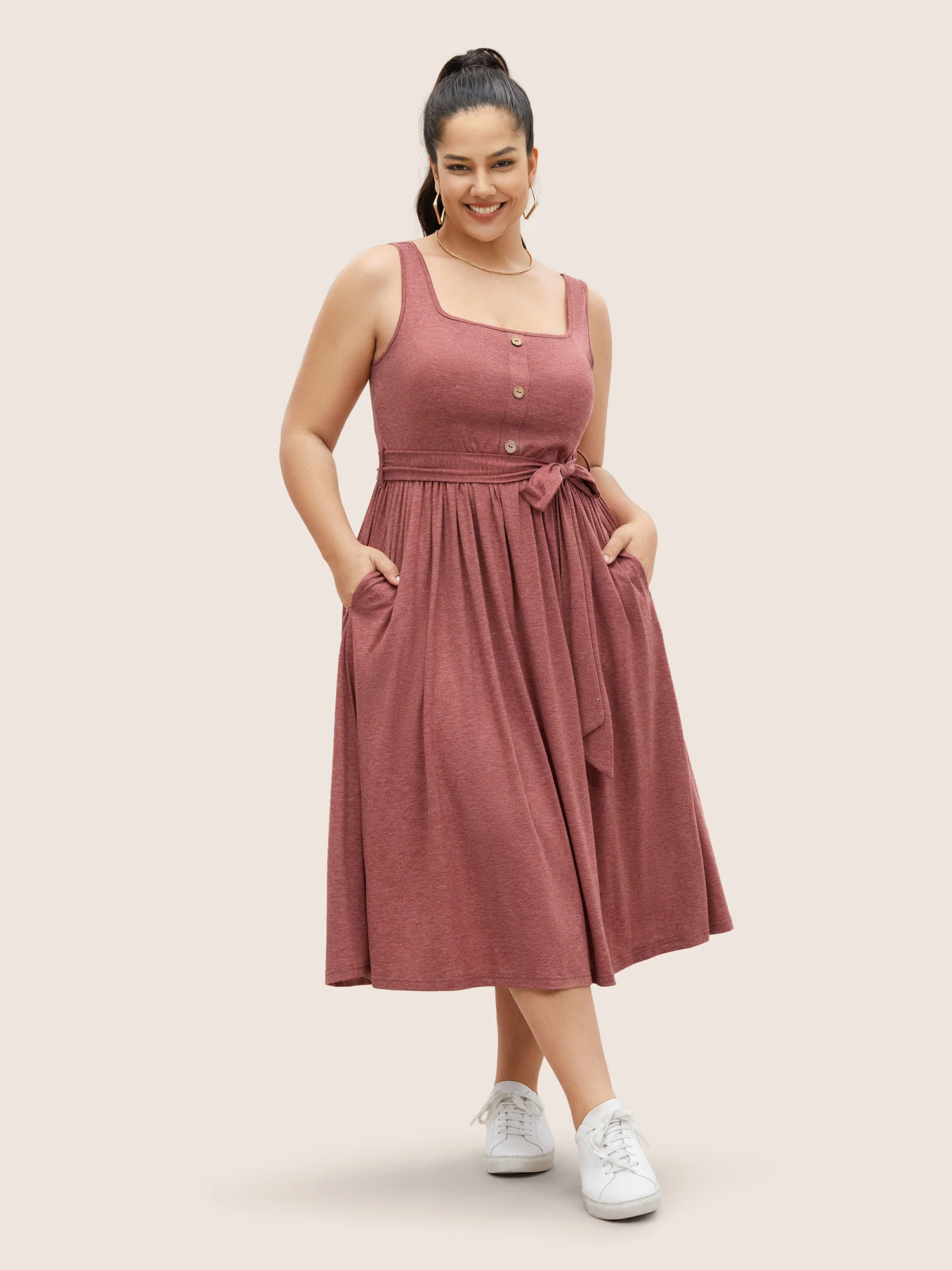 Supersoft Essentials Button Detail Belted Gathered Dress - Image 3