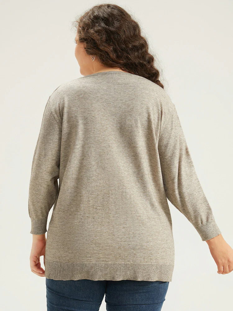 Supersoft Essentials Button Detail Solid V Neck Cardigan - Image 2