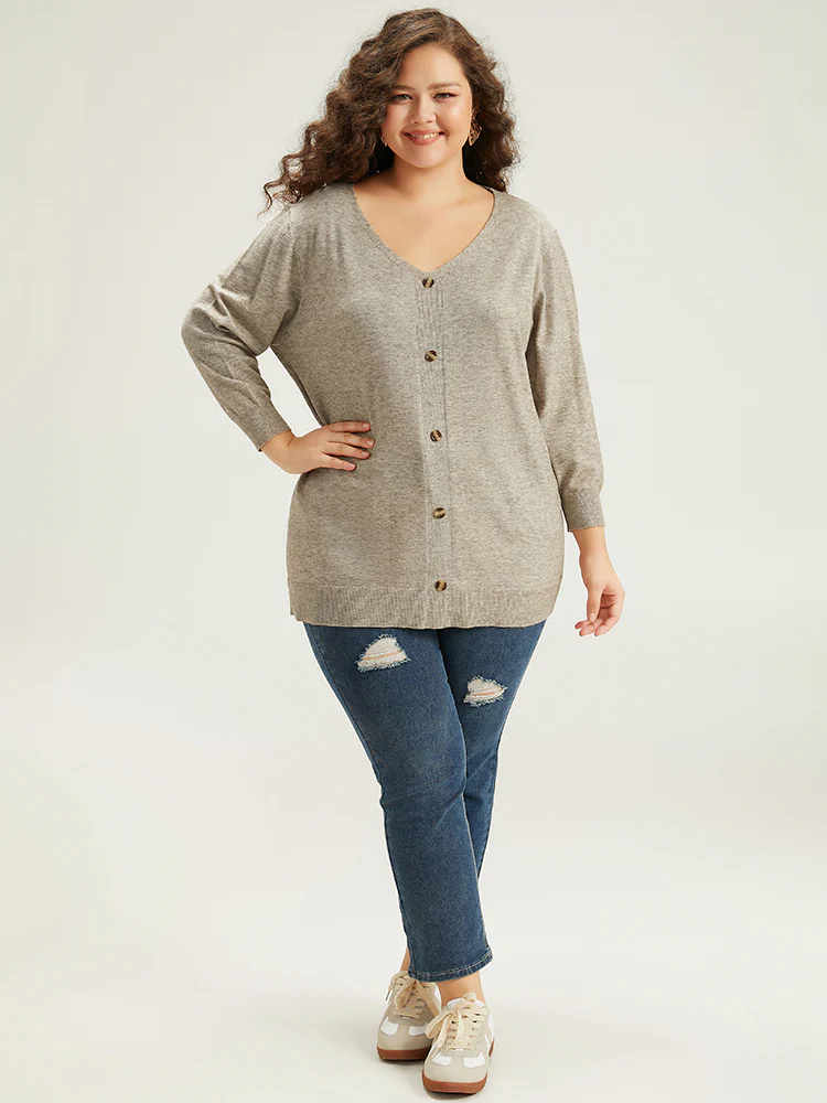 Supersoft Essentials Button Detail Solid V Neck Cardigan - Image 5