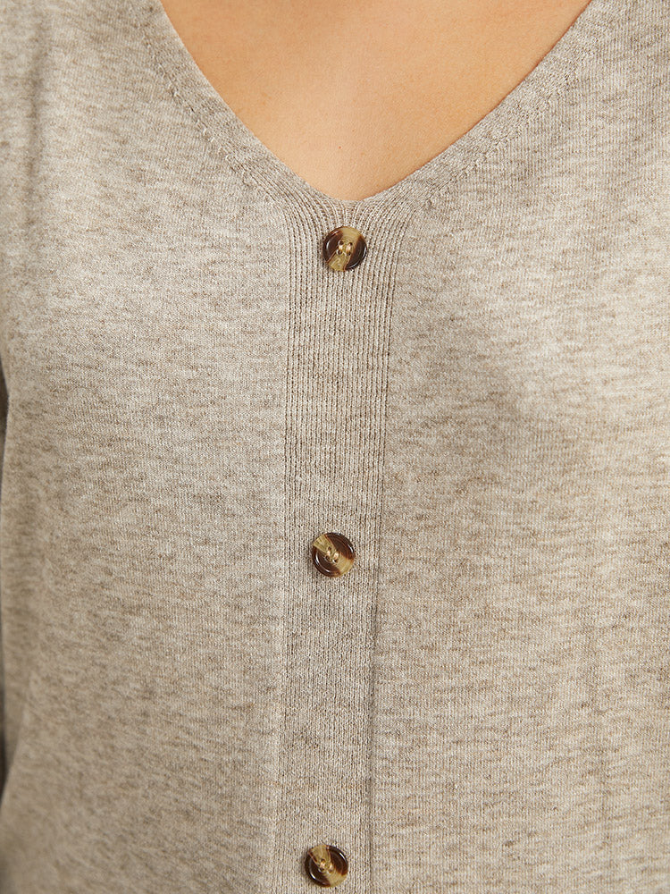 Supersoft Essentials Button Detail Solid V Neck Cardigan - Image 7