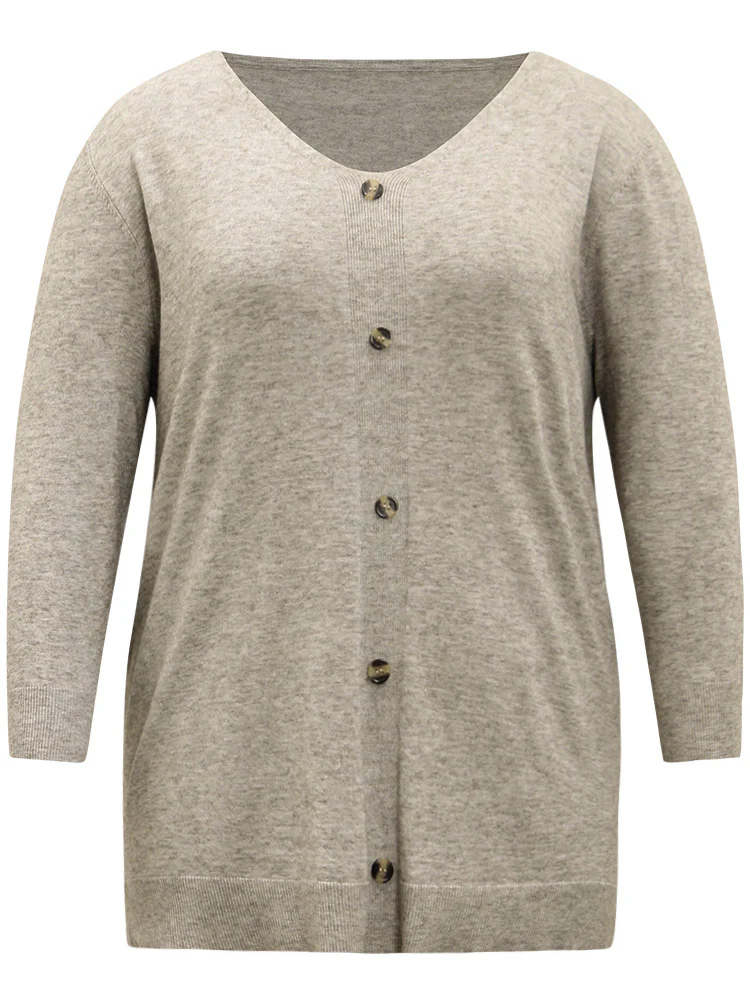 Supersoft Essentials Button Detail Solid V Neck Cardigan - Image 8