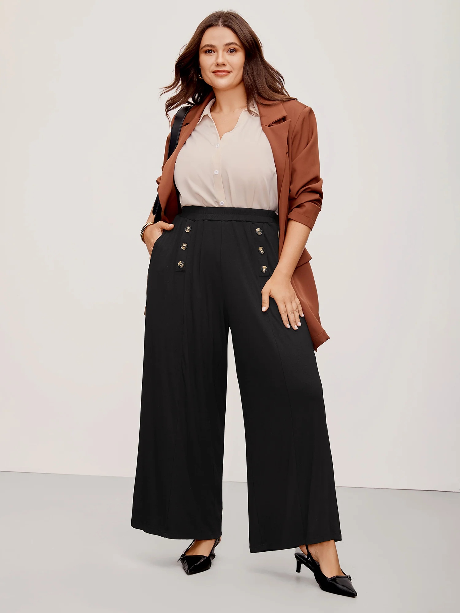 Supersoft Essentials Button Detail Wide Leg Pants - Image 2
