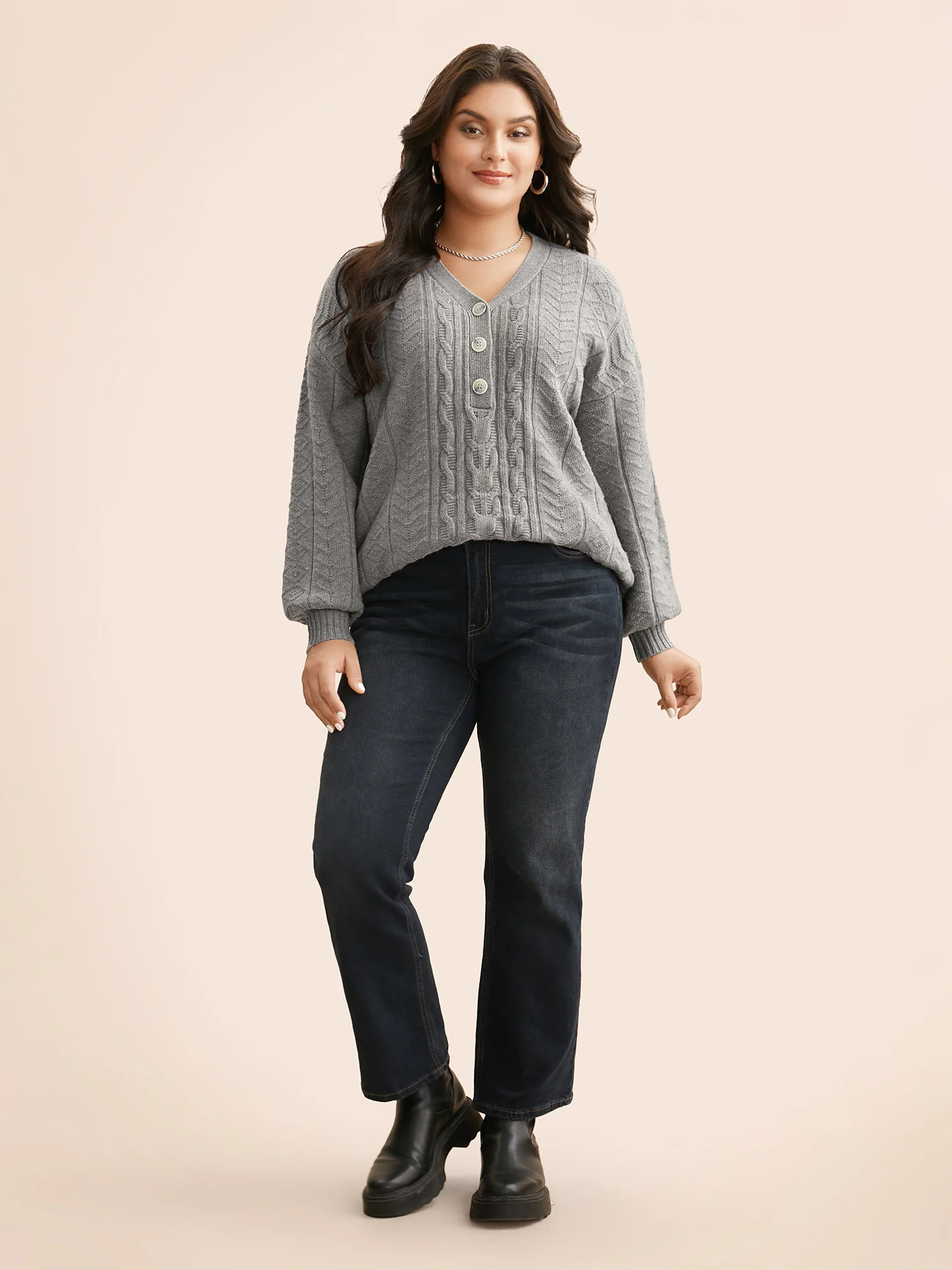 Supersoft Essentials Cable Knit Button Up Pullover - Image 4