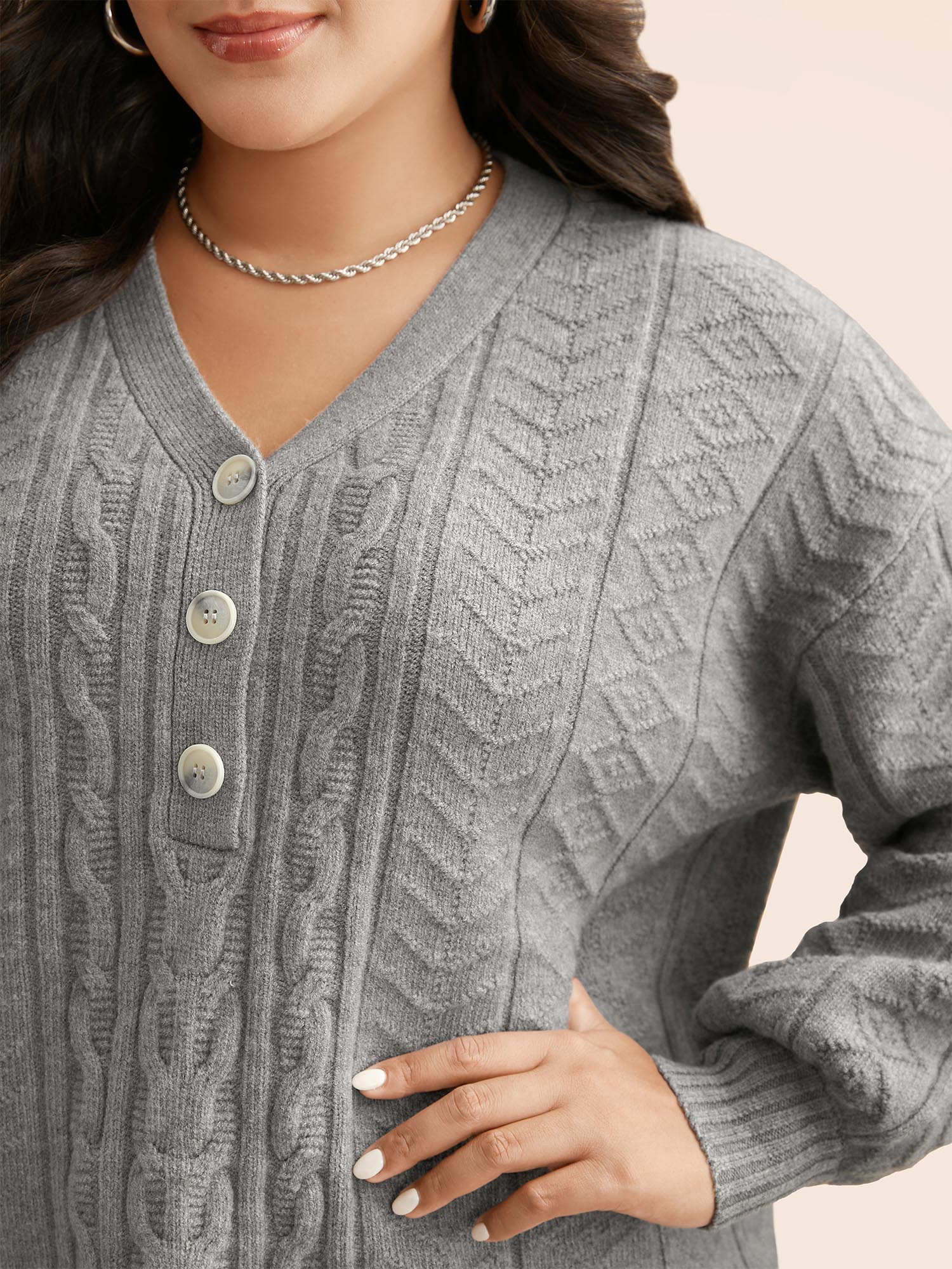 Supersoft Essentials Cable Knit Button Up Pullover - Image 5