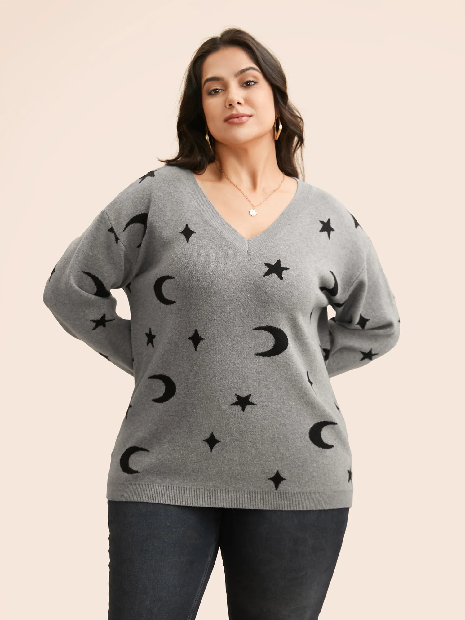 Supersoft Essentials Celestial Jacquard V-Neck Pullover - Image 3