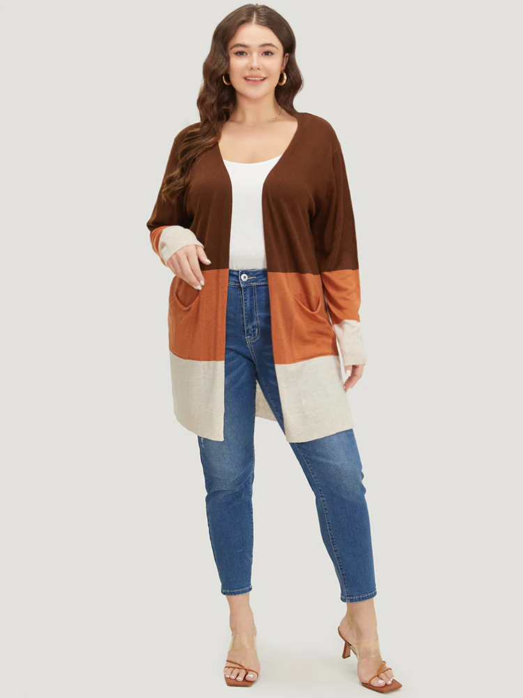 Supersoft Essentials Colorblock Contrast Pocket Open Front Cardigan - Image 3