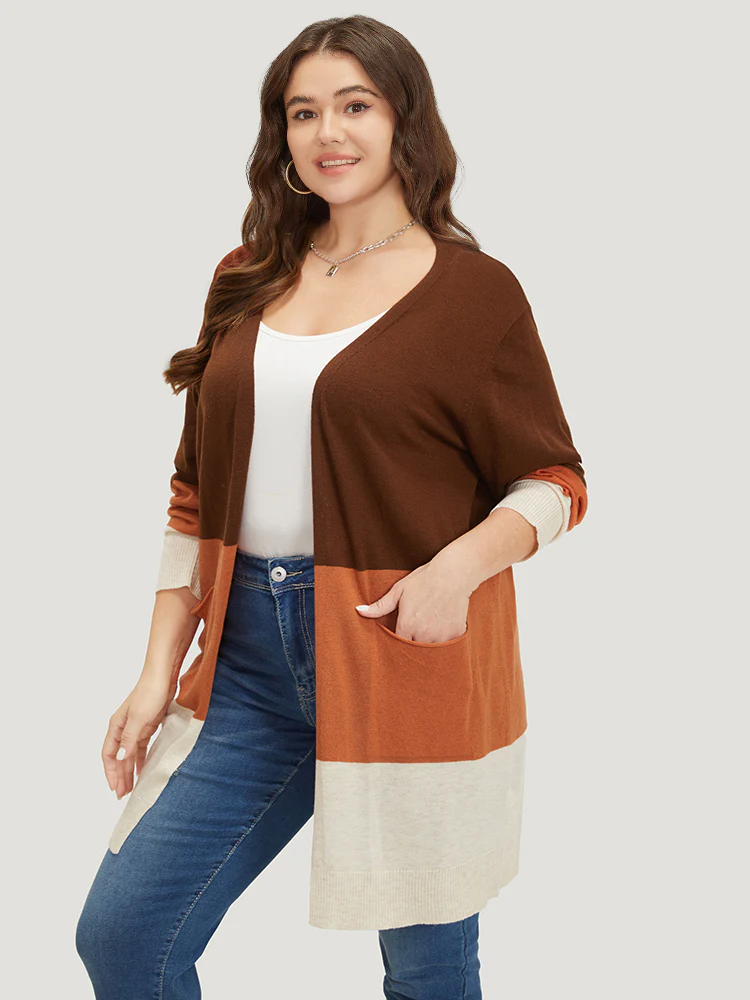 Supersoft Essentials Colorblock Contrast Pocket Open Front Cardigan - Image 4