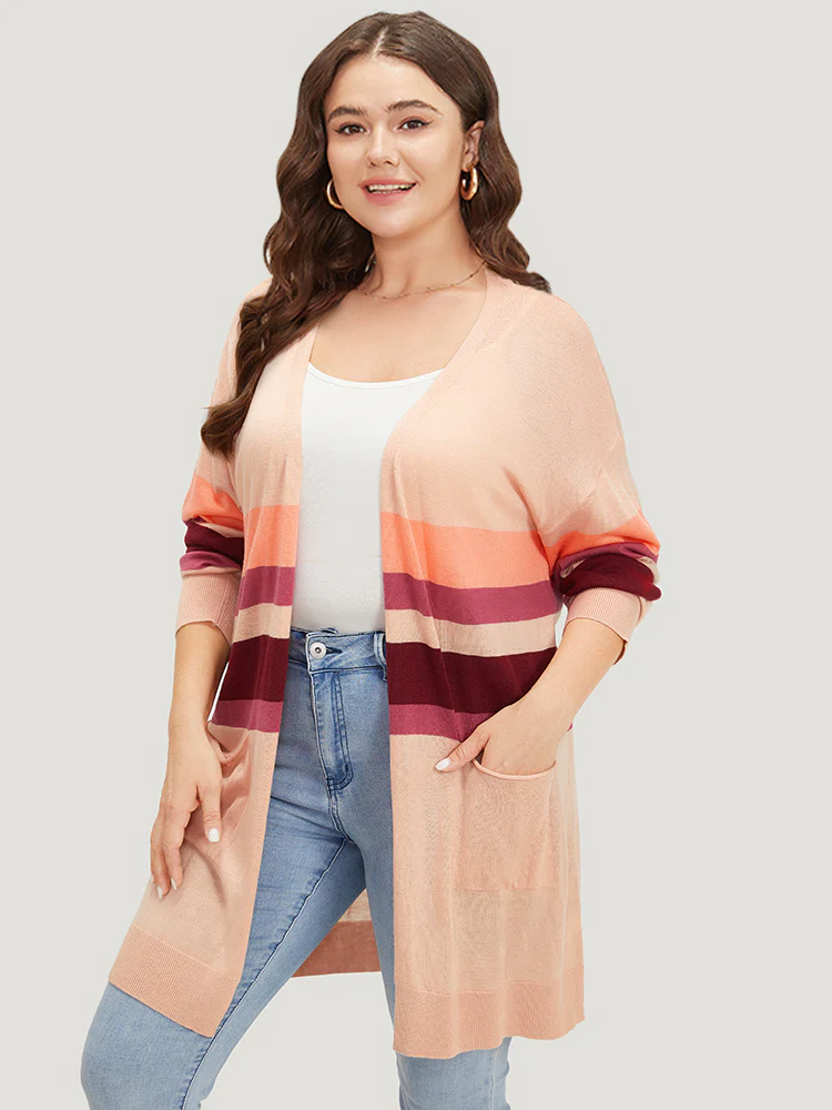 Supersoft Essentials Colorblock Open Front Tunic Pocket Cardigan