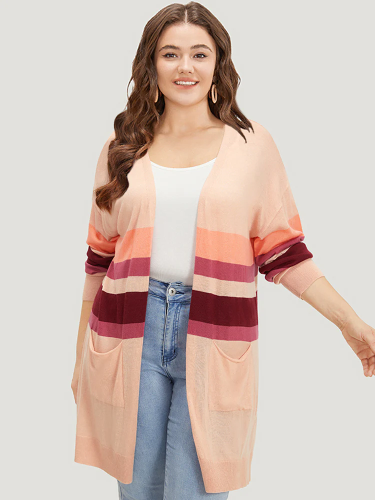 Supersoft Essentials Colorblock Open Front Tunic Pocket Cardigan - Image 3