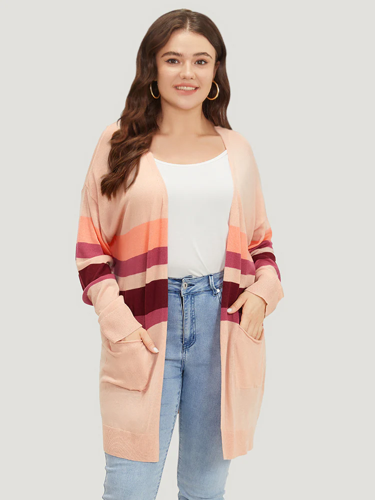 Supersoft Essentials Colorblock Open Front Tunic Pocket Cardigan - Image 4