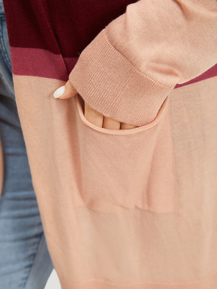 Supersoft Essentials Colorblock Open Front Tunic Pocket Cardigan - Image 6