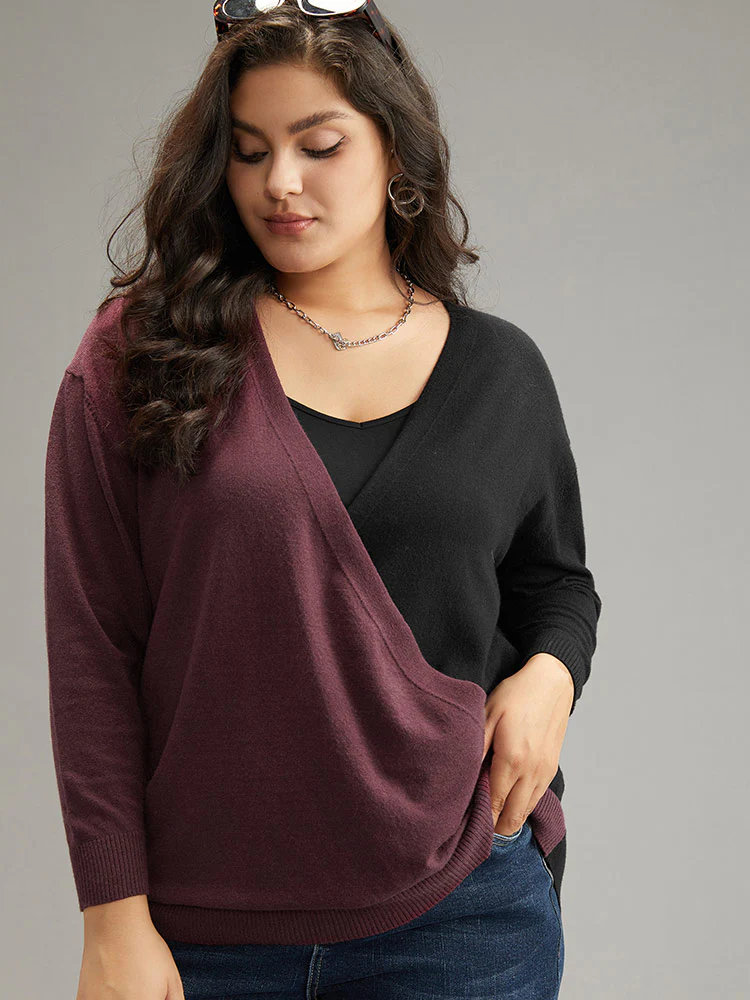 Supersoft Essentials Colorblock Surplice Neck Elastic Hem Pullover - Image 3